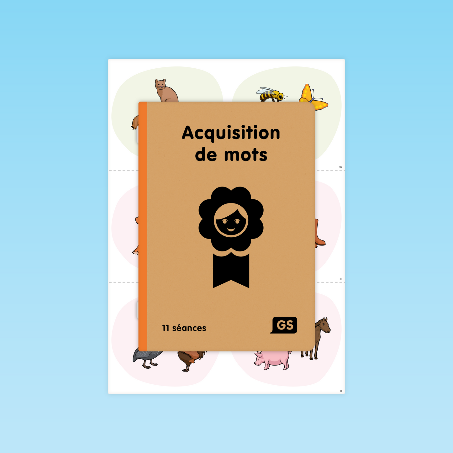 Couverture du guide Acquisition de mots GS avec pictogramme et aperçu de cartes illustrées