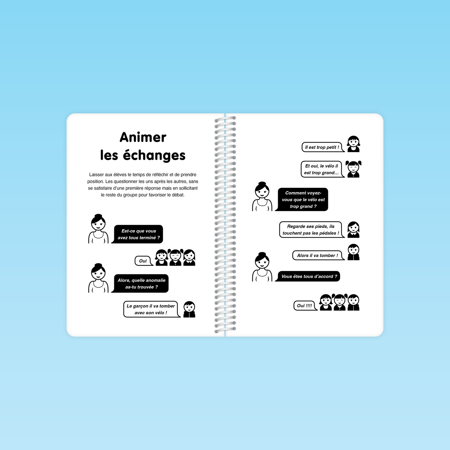 double page du guide de compréhension MS illustrant la méthode pour animer les échanges en classe