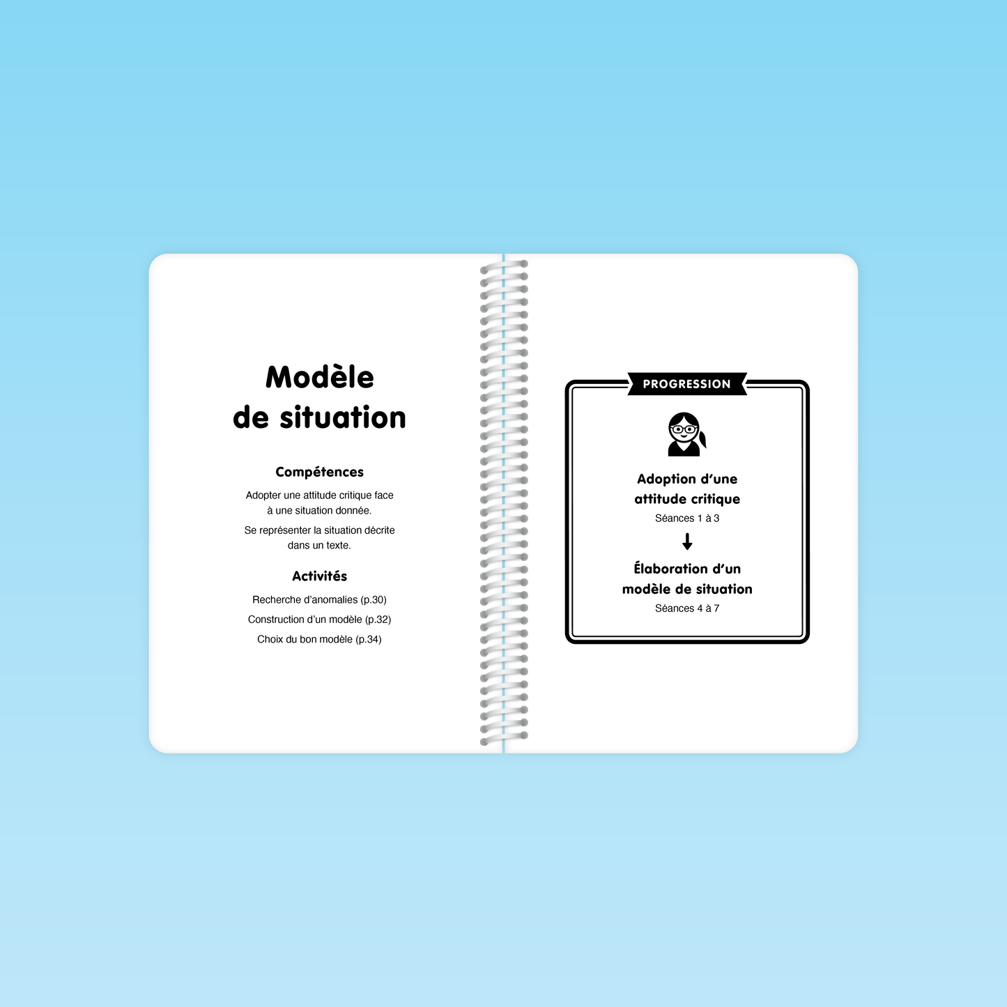 double page du guide de compréhension MS présentant le modèle de situation et la progression des séances