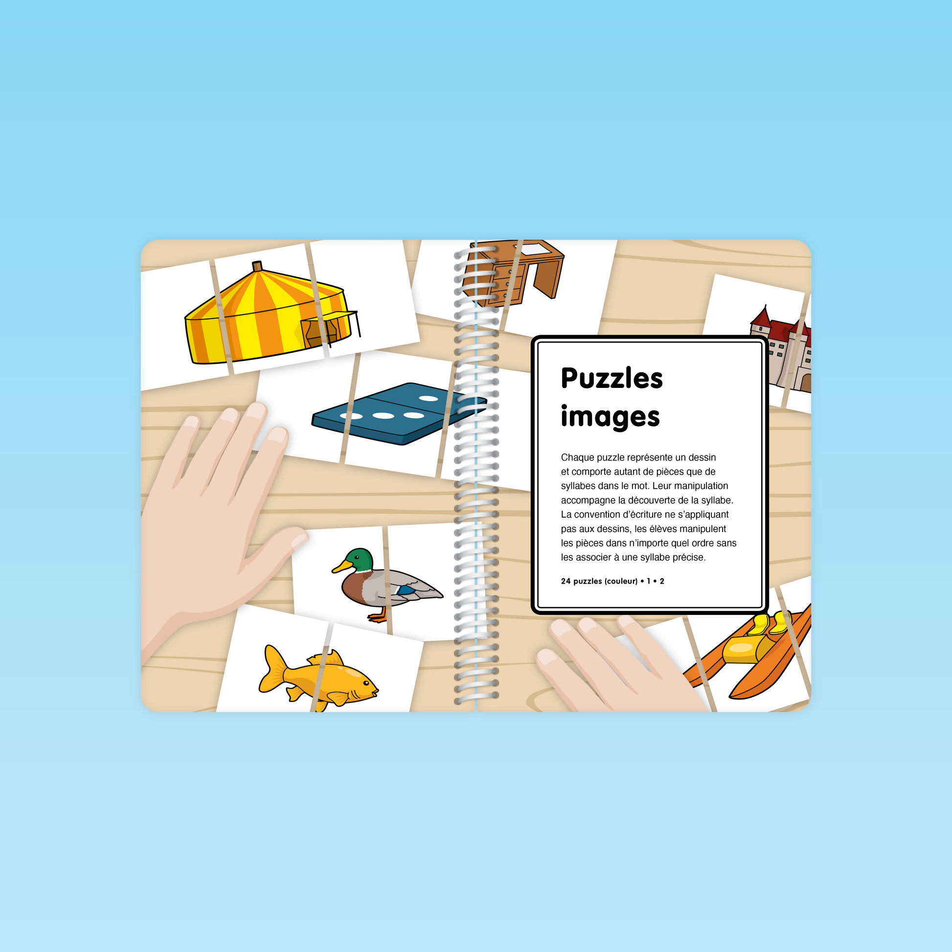 Puzzles illustrés du guide Conscience phonologique M3 pour travailler la segmentation syllabique des mots
