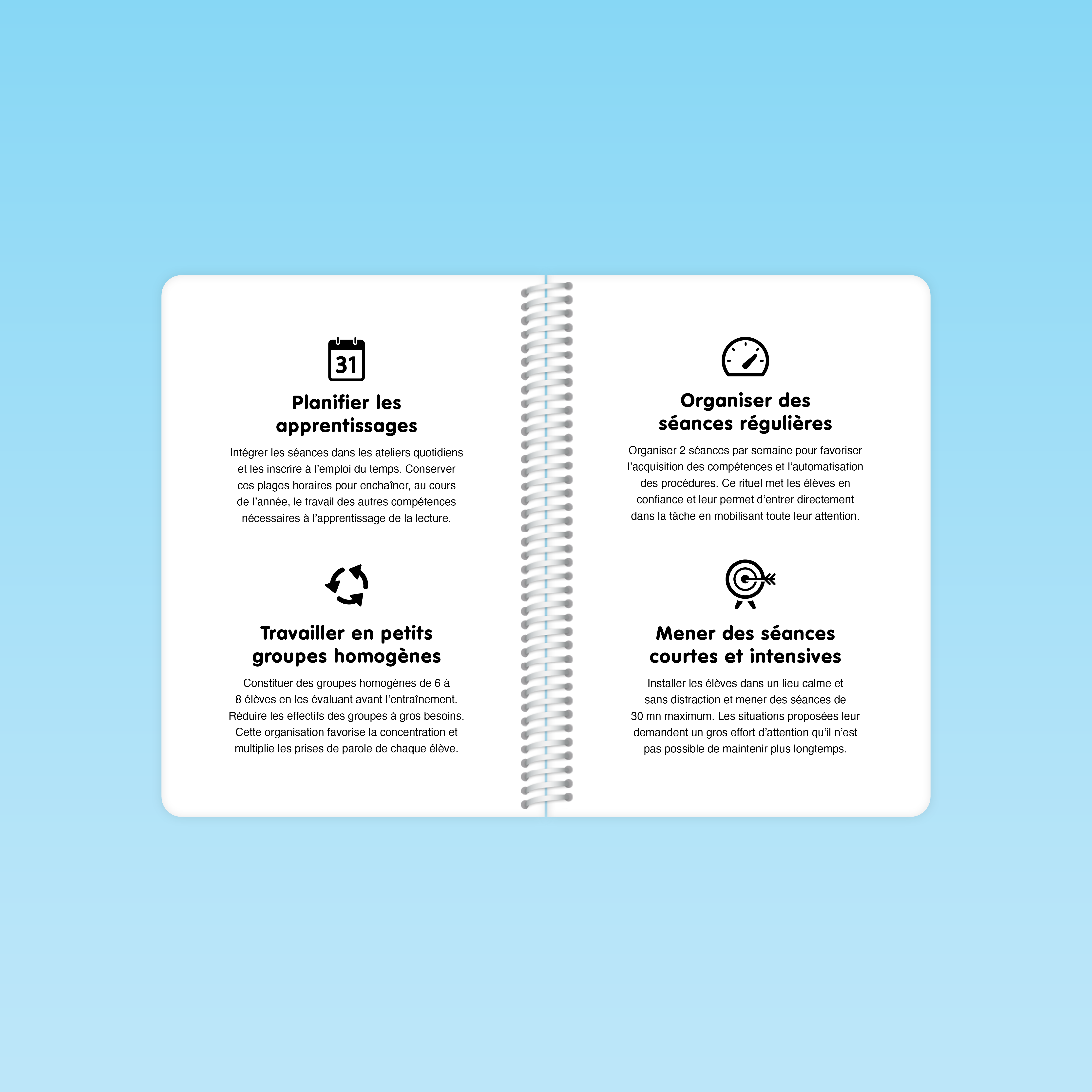 pages intérieures du guide cp compréhension de la langue montrant la planification des apprentissages et l’organisation de séances régulières