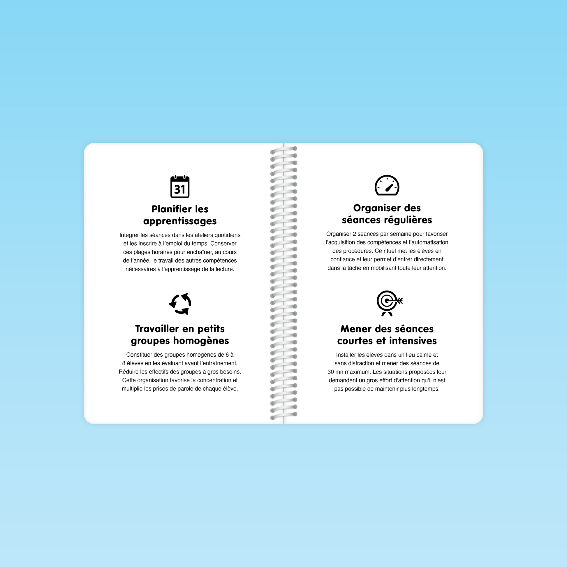 pages intérieures du guide cp compréhension de la langue montrant la planification des apprentissages et l’organisation de séances régulières