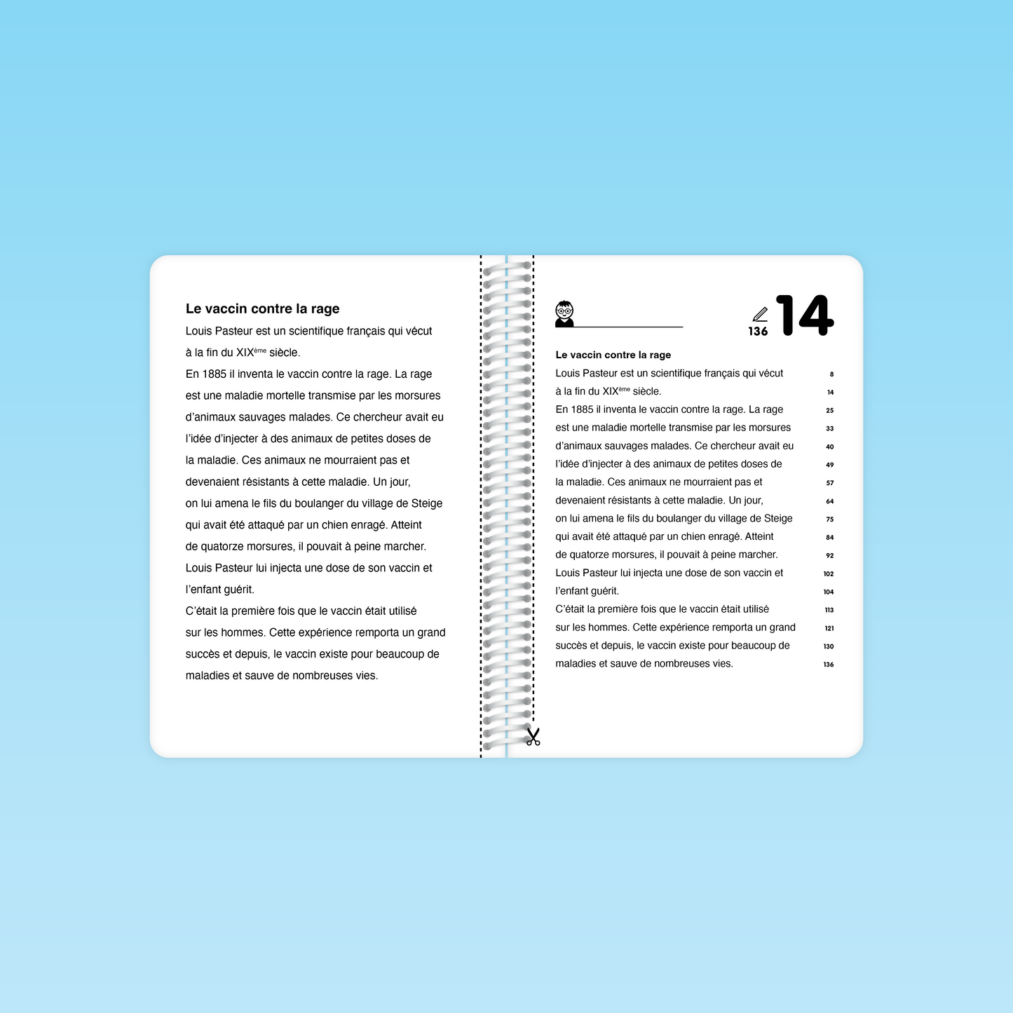 Page du guide de fluence CM-6e avec le texte « Le vaccin contre la rage » à lire en autonomie