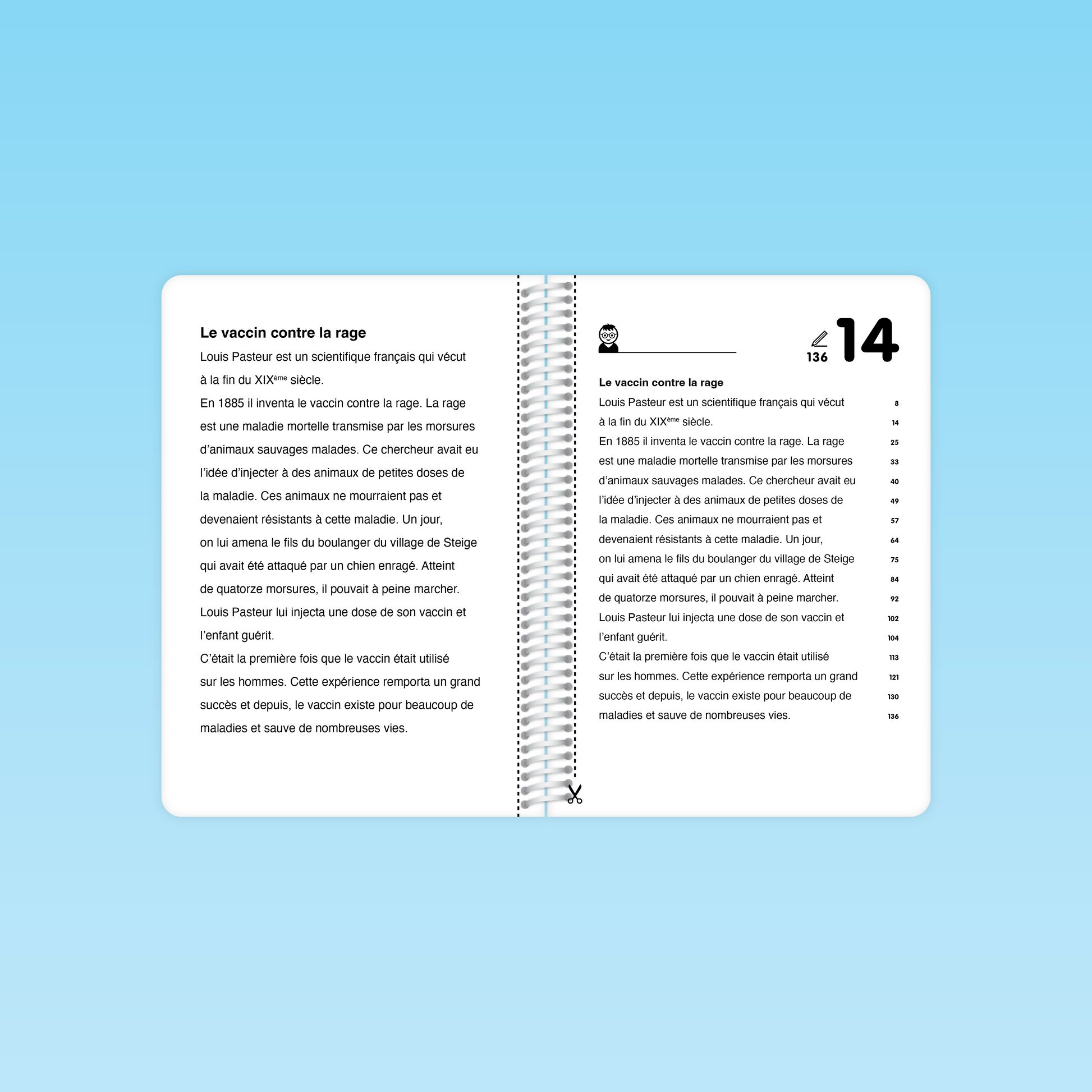 Page du guide de fluence CM-6e avec le texte « Le vaccin contre la rage » à lire en autonomie