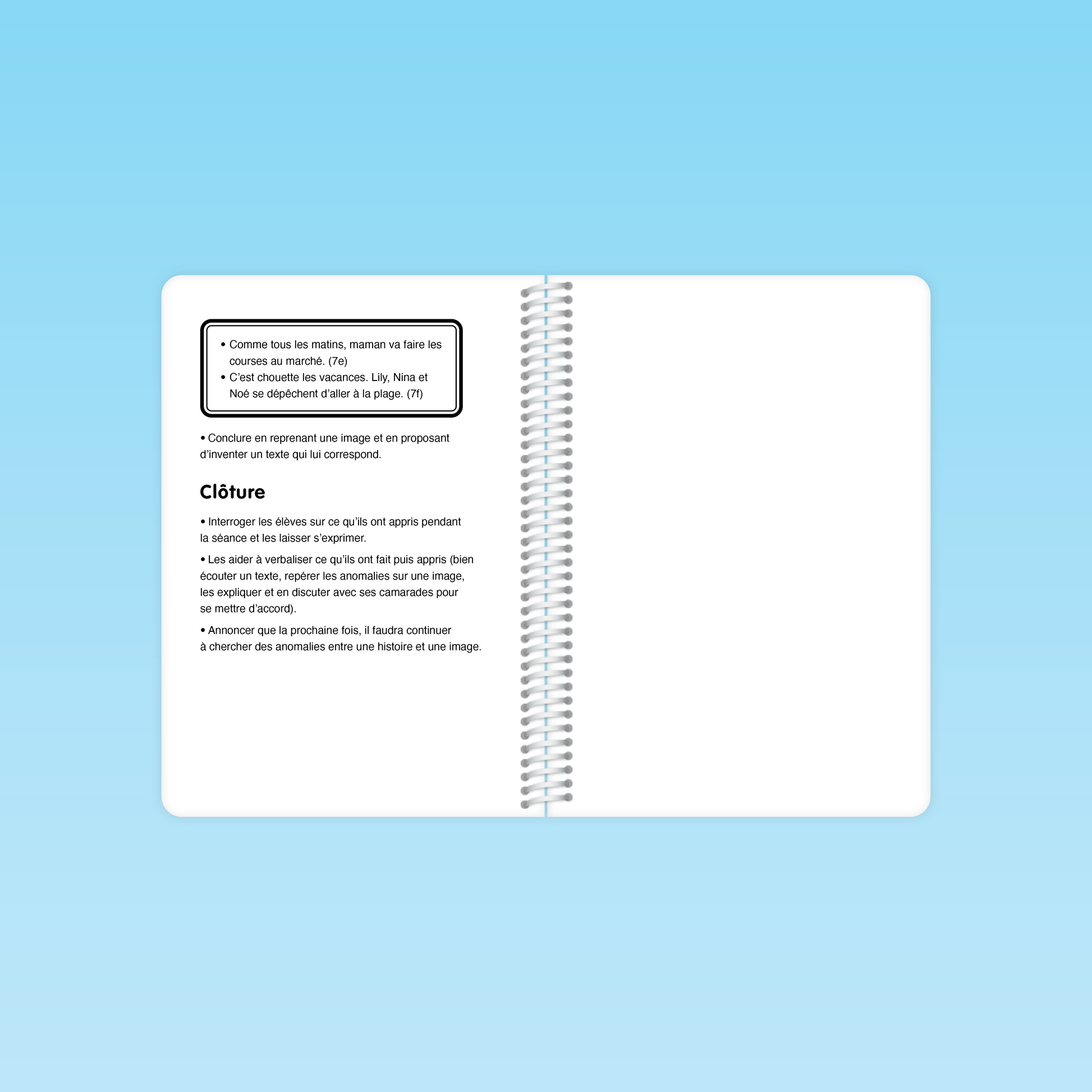 page intérieure du guide gs séance 5 présentant la clôture de séance avec questionnements, verbalisation des apprentissages et annonce des activités suivantes