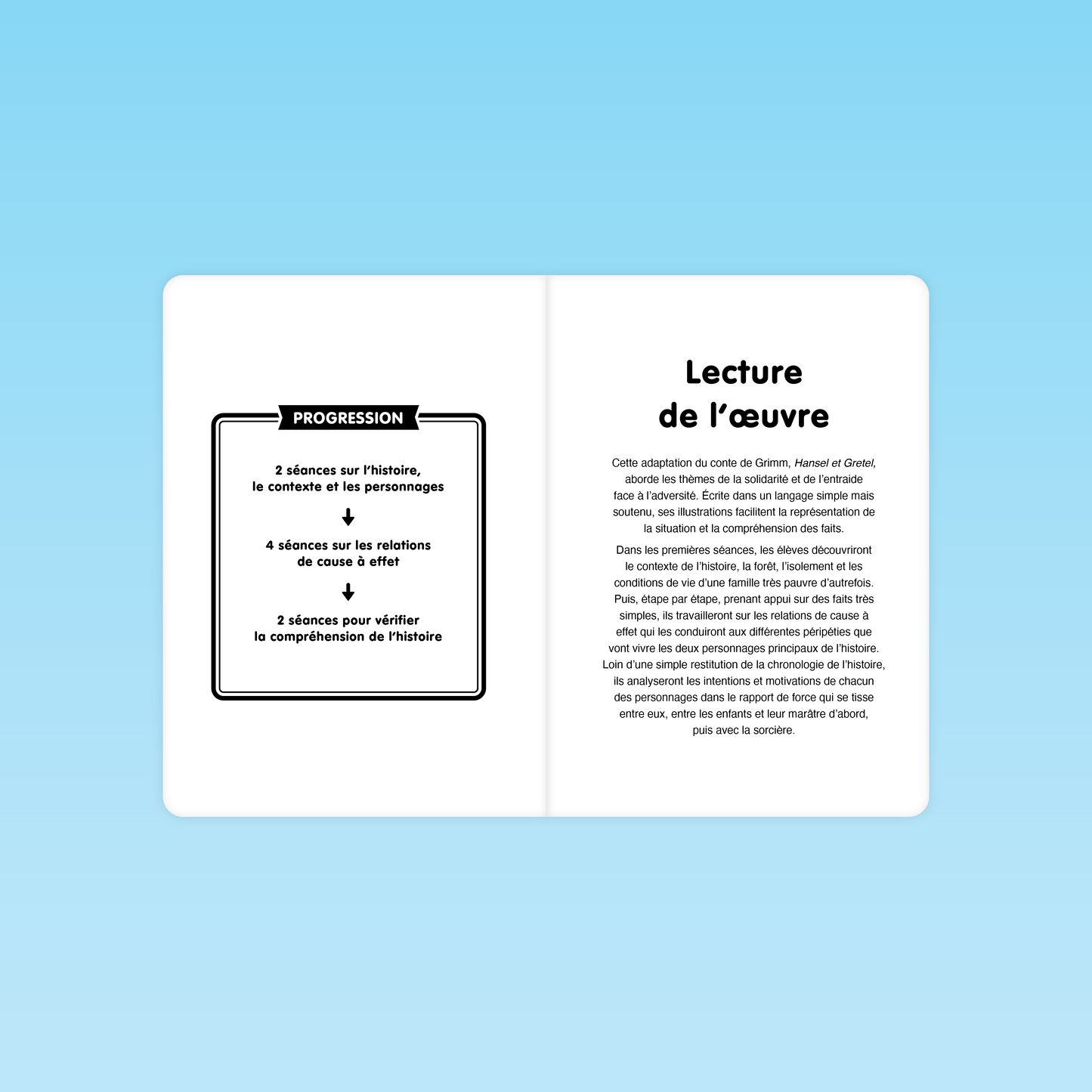 Progression des séances et lecture de l’œuvre Hansel et Gretel dans le guide pédagogique