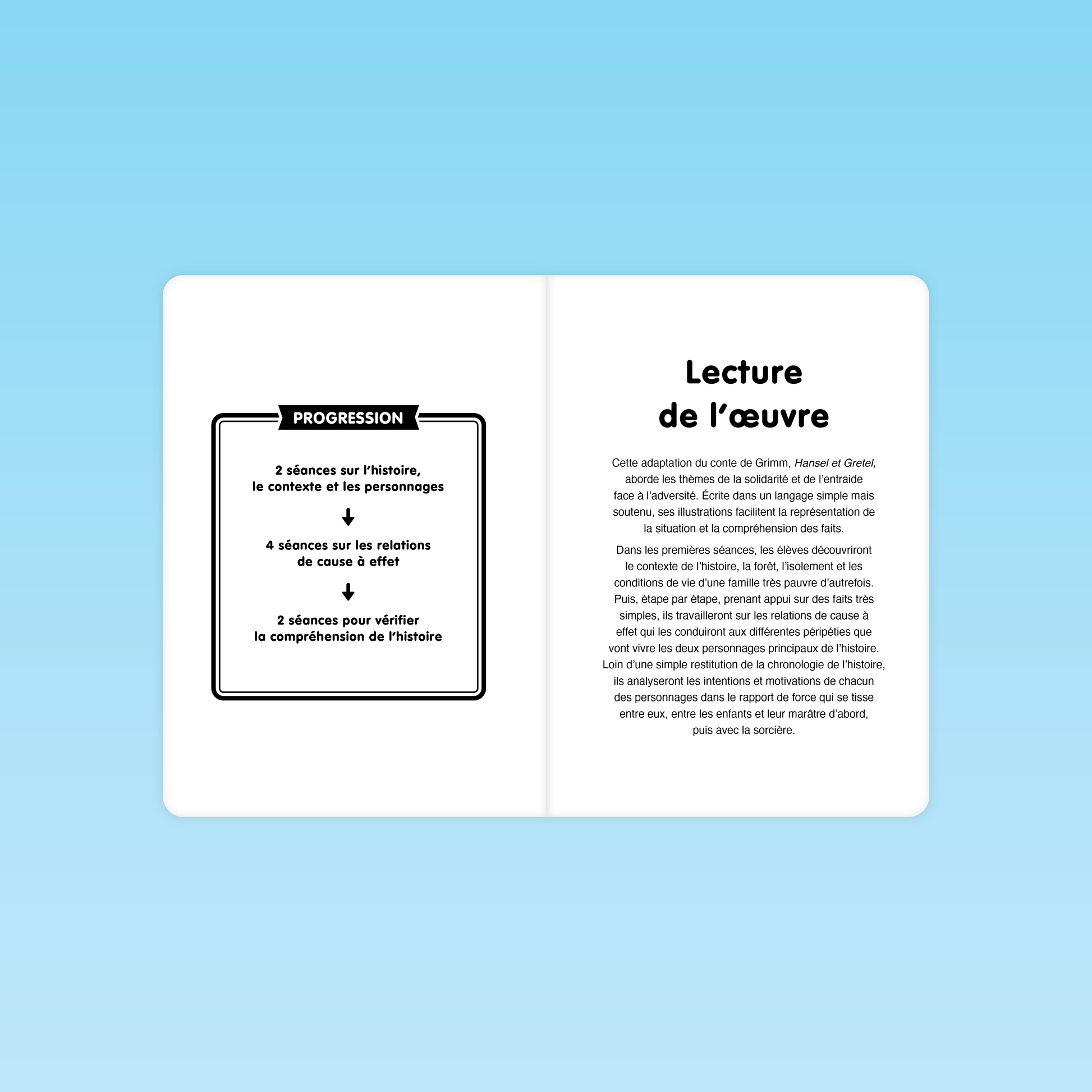 Progression des séances et lecture de l’œuvre Hansel et Gretel dans le guide pédagogique