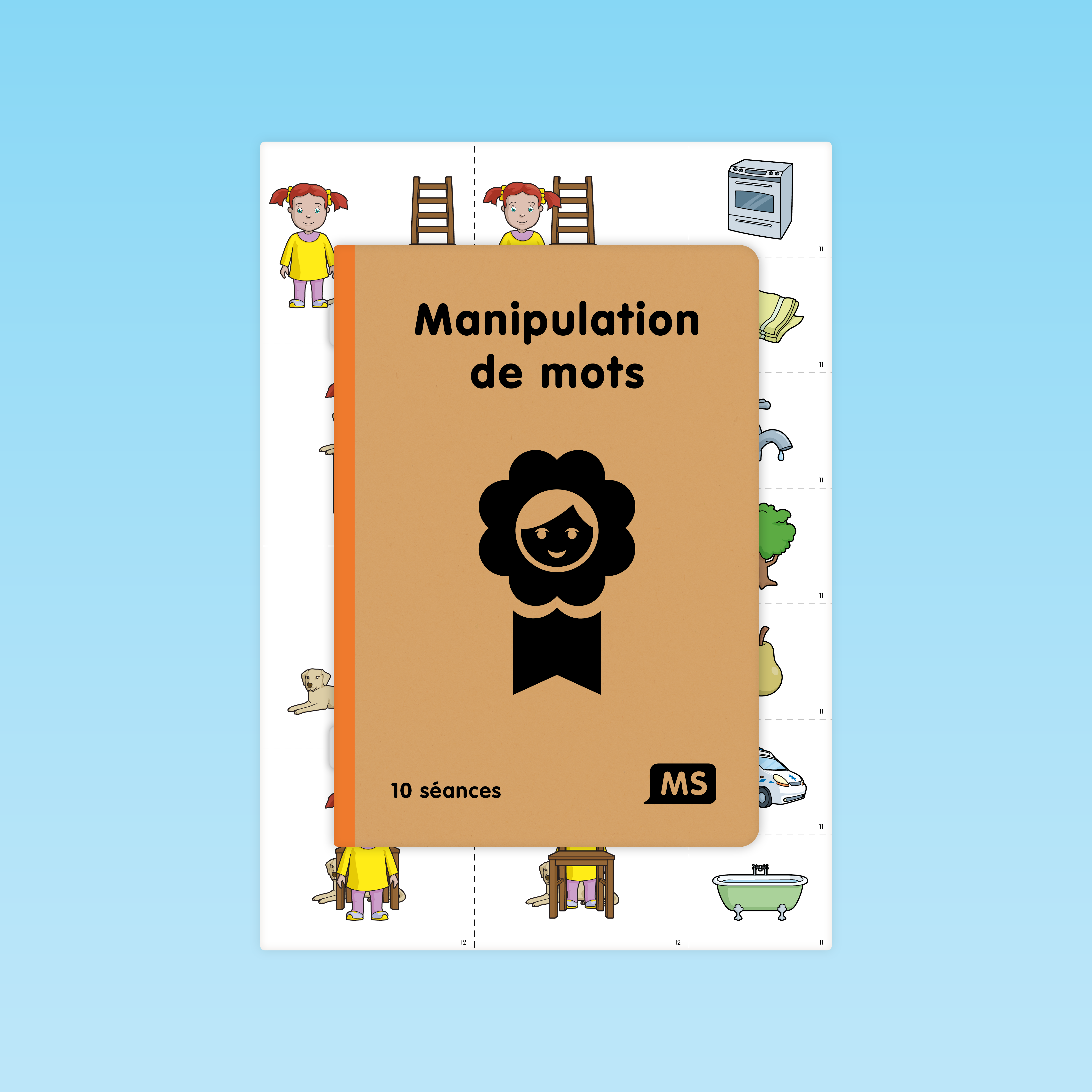 Couverture du guide Manipulation de mots pour la MS avec cartes illustrées d'objets et personnages