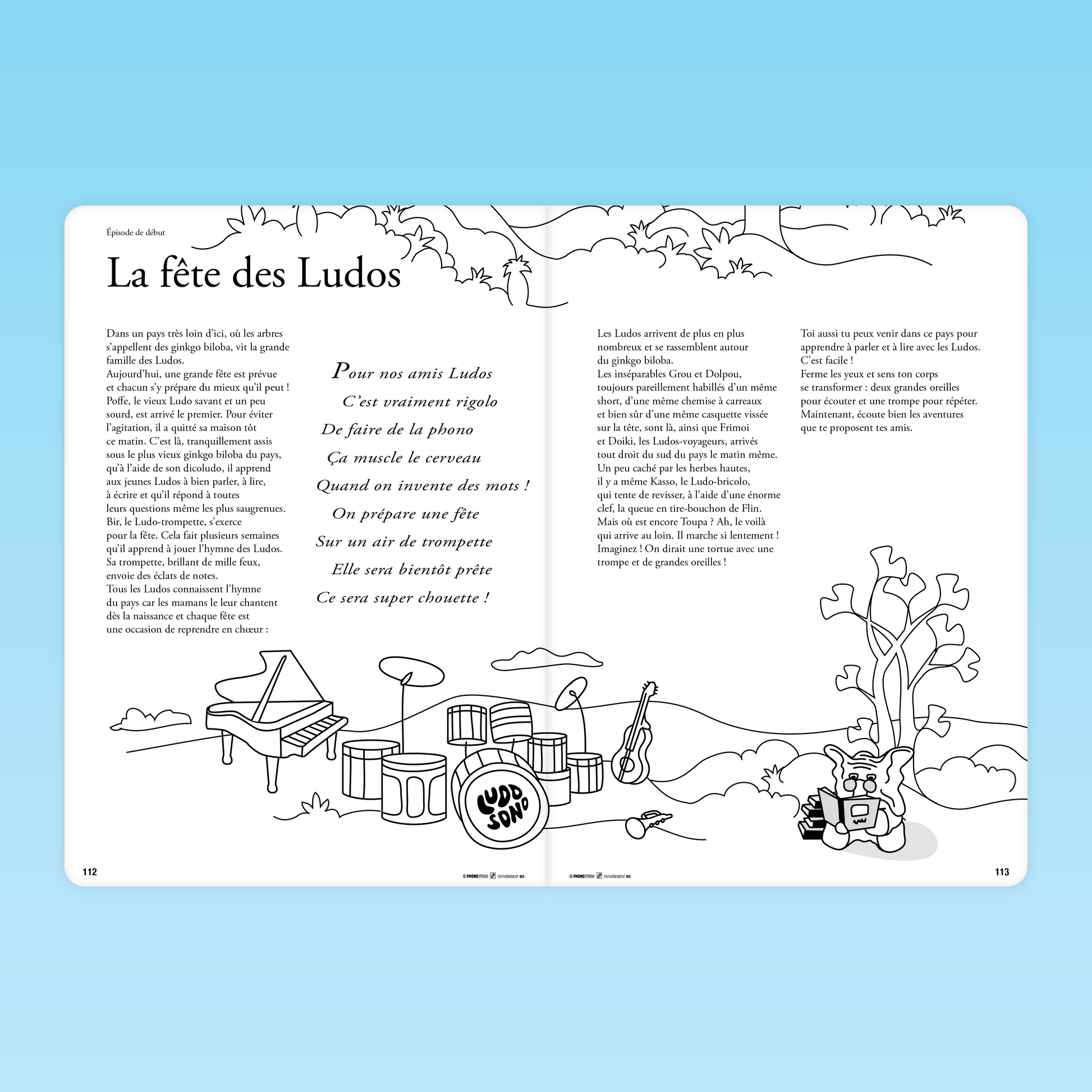 Page La fête des Ludos avec instruments et personnages pour développer la phonologie en MS