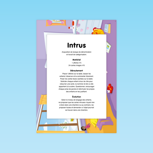 Affiche du jeu Intrus – scène de chambre pour catégoriser le lexique