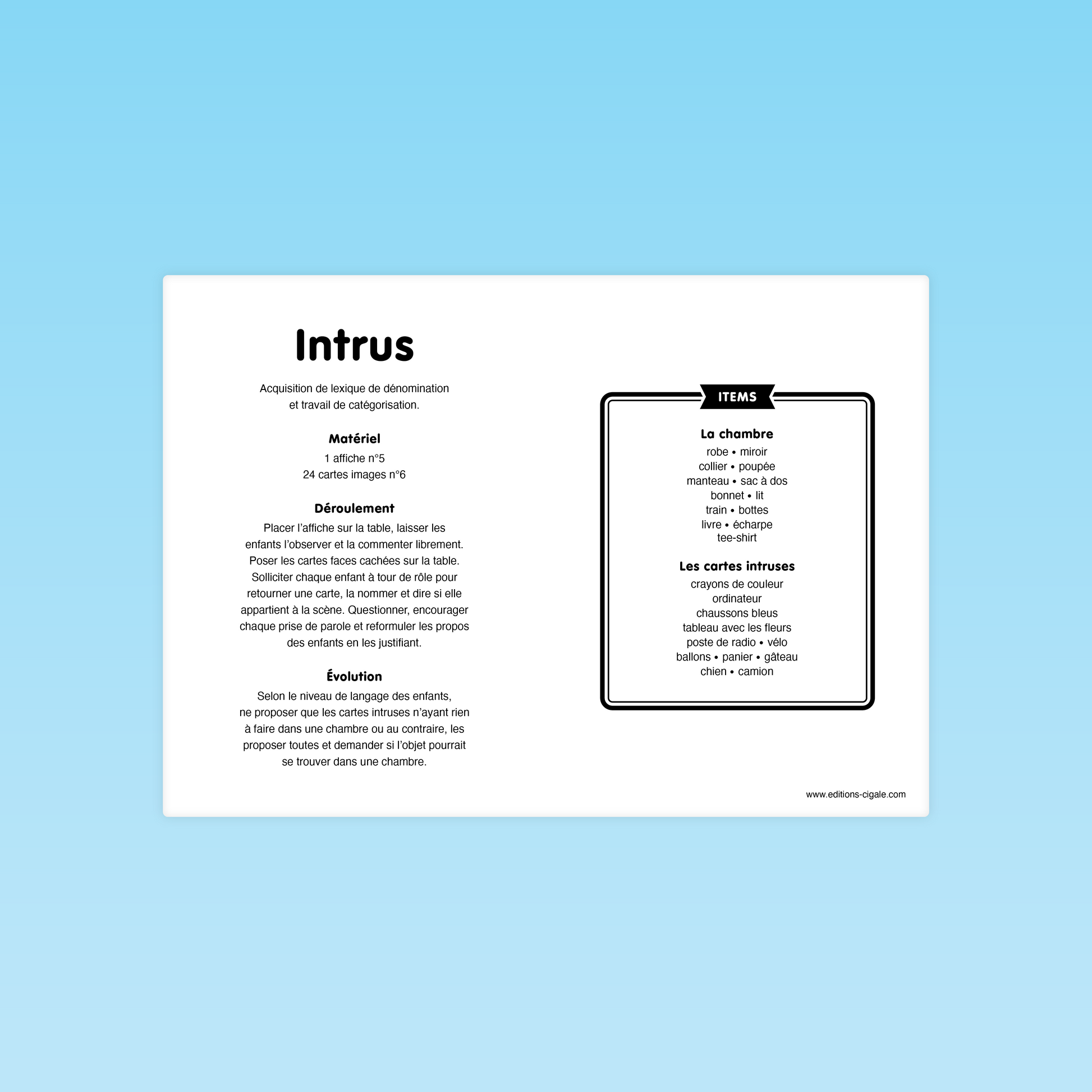 Page de règles et déroulement du jeu de langage Intrus