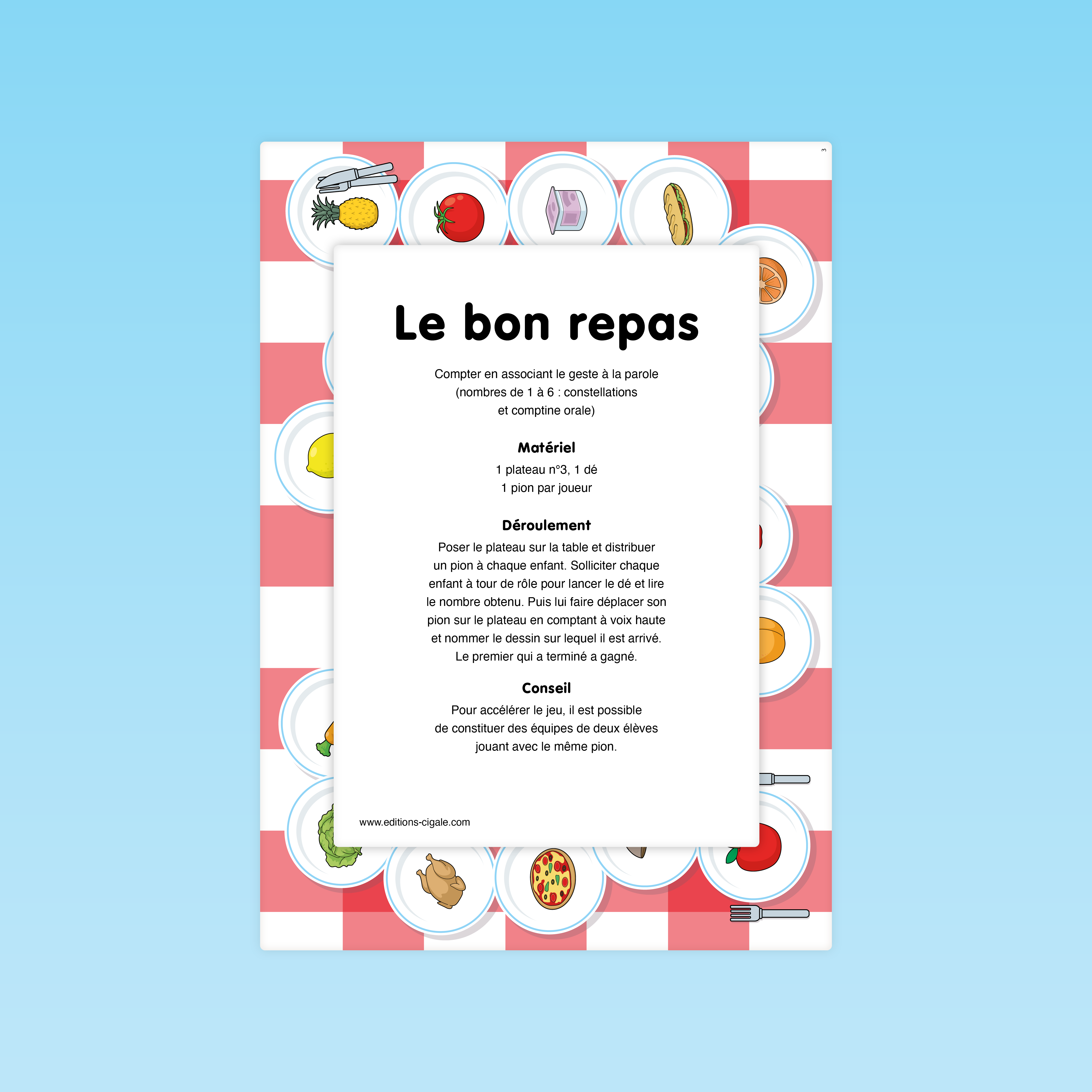 Enfants jouant au jeu Le bon repas pour apprendre à compter et nommer les objets