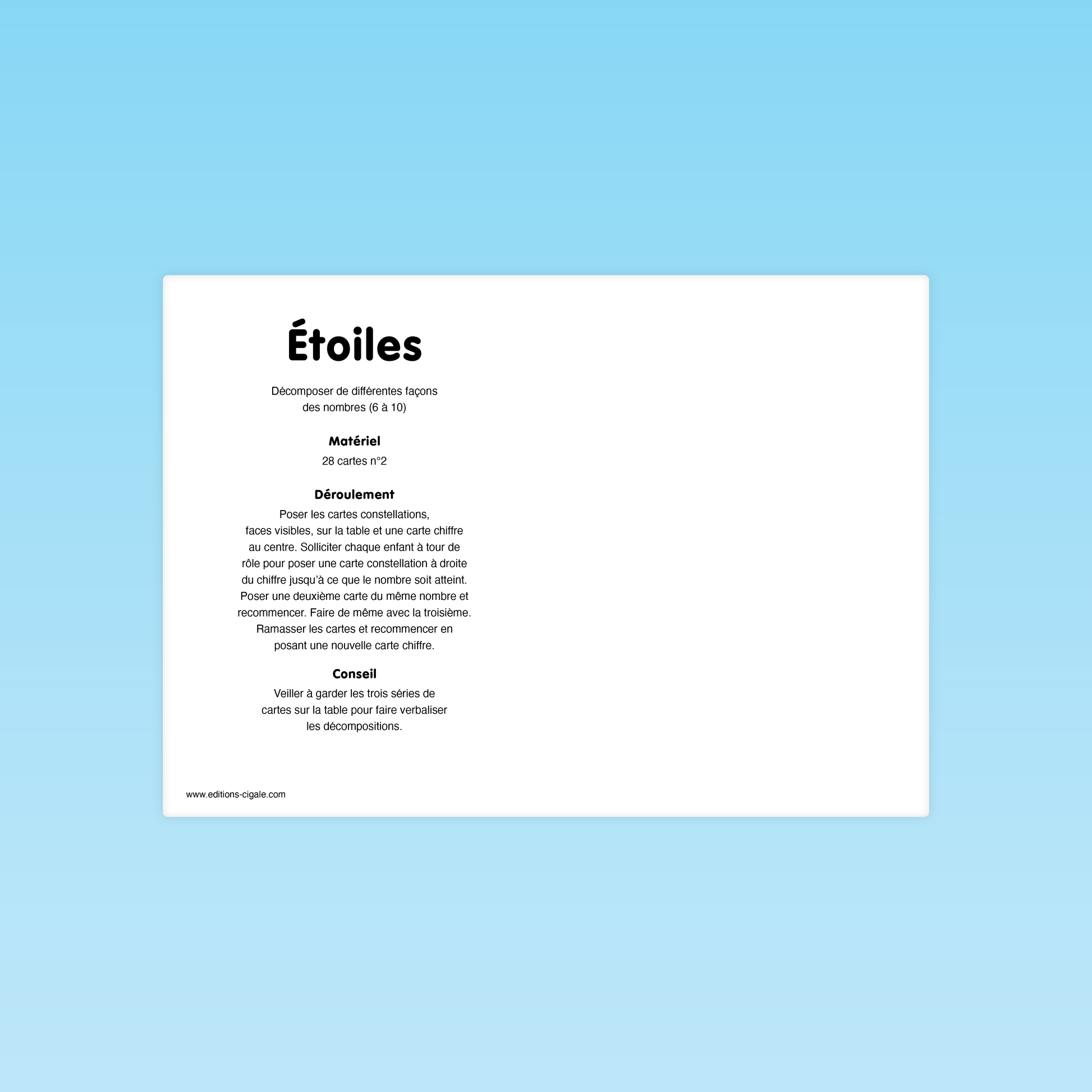 Règle du jeu Étoiles pour travailler la décomposition des nombres