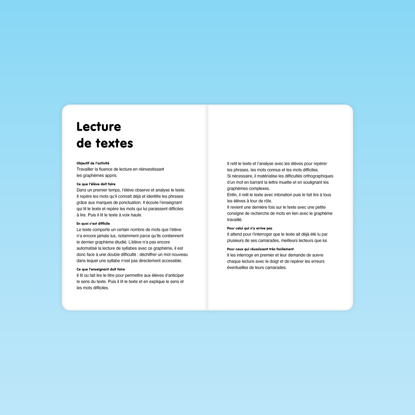 activité de lecture de textes pour renforcer la fluence et l’identification des graphèmes contextuels