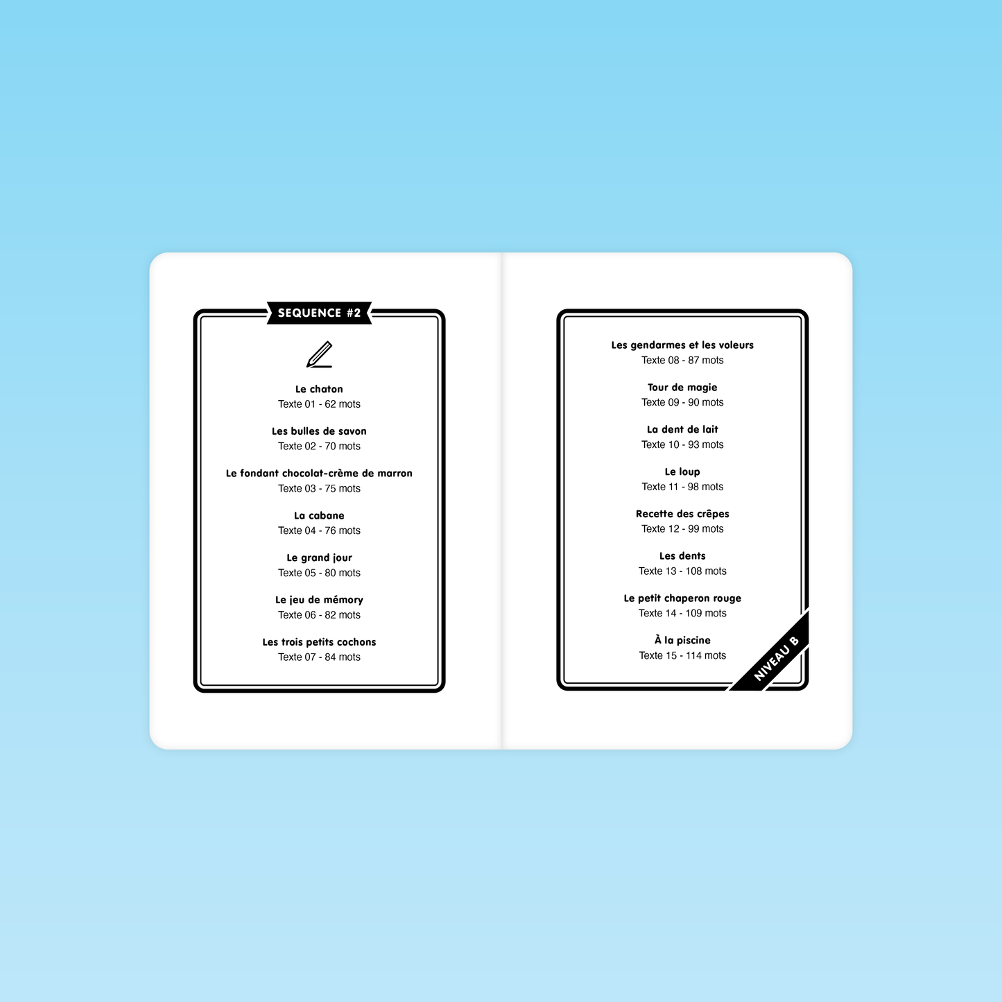 Liste des textes niveau B pour la fluence de lecture CP CE