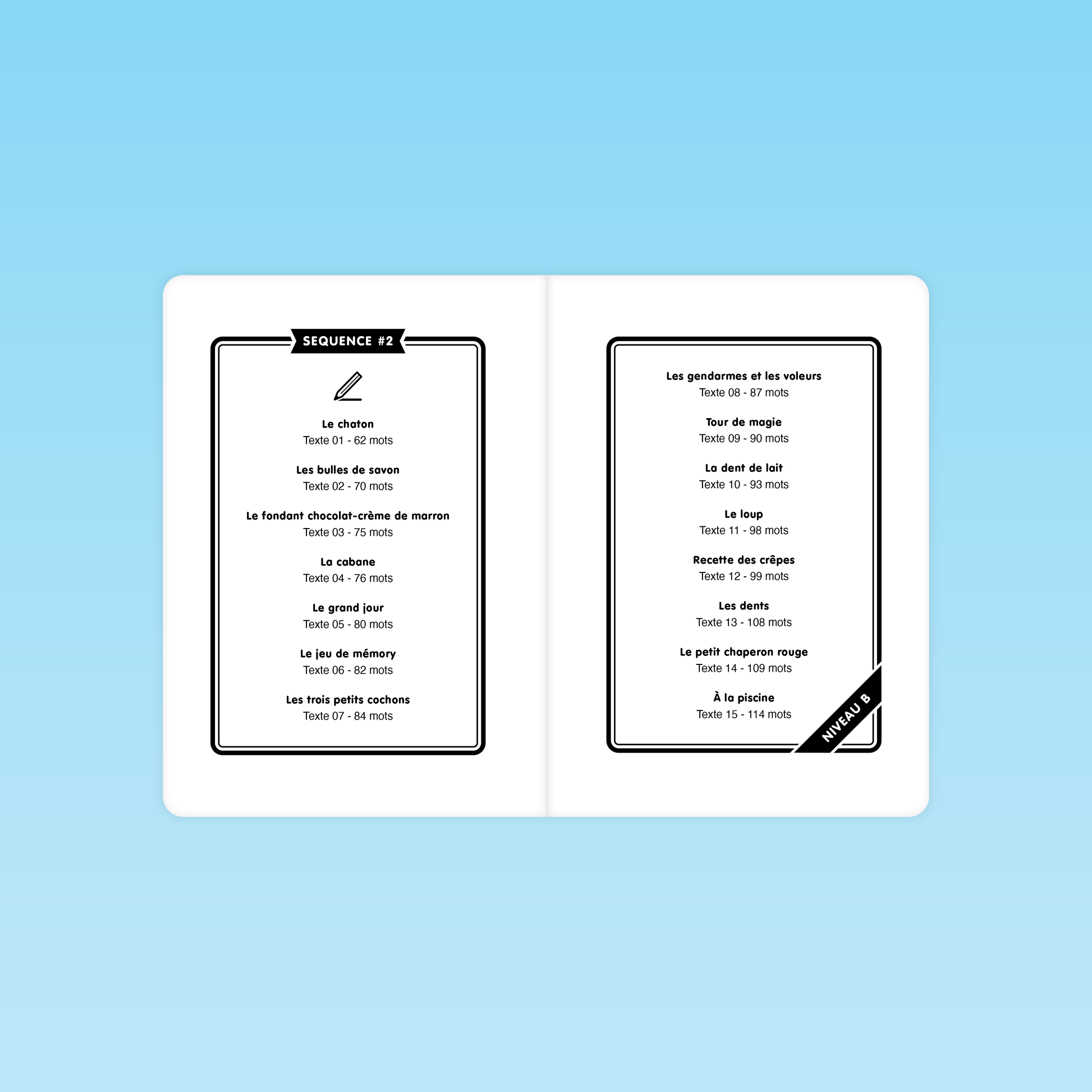 Liste des textes niveau B pour la fluence de lecture CP CE