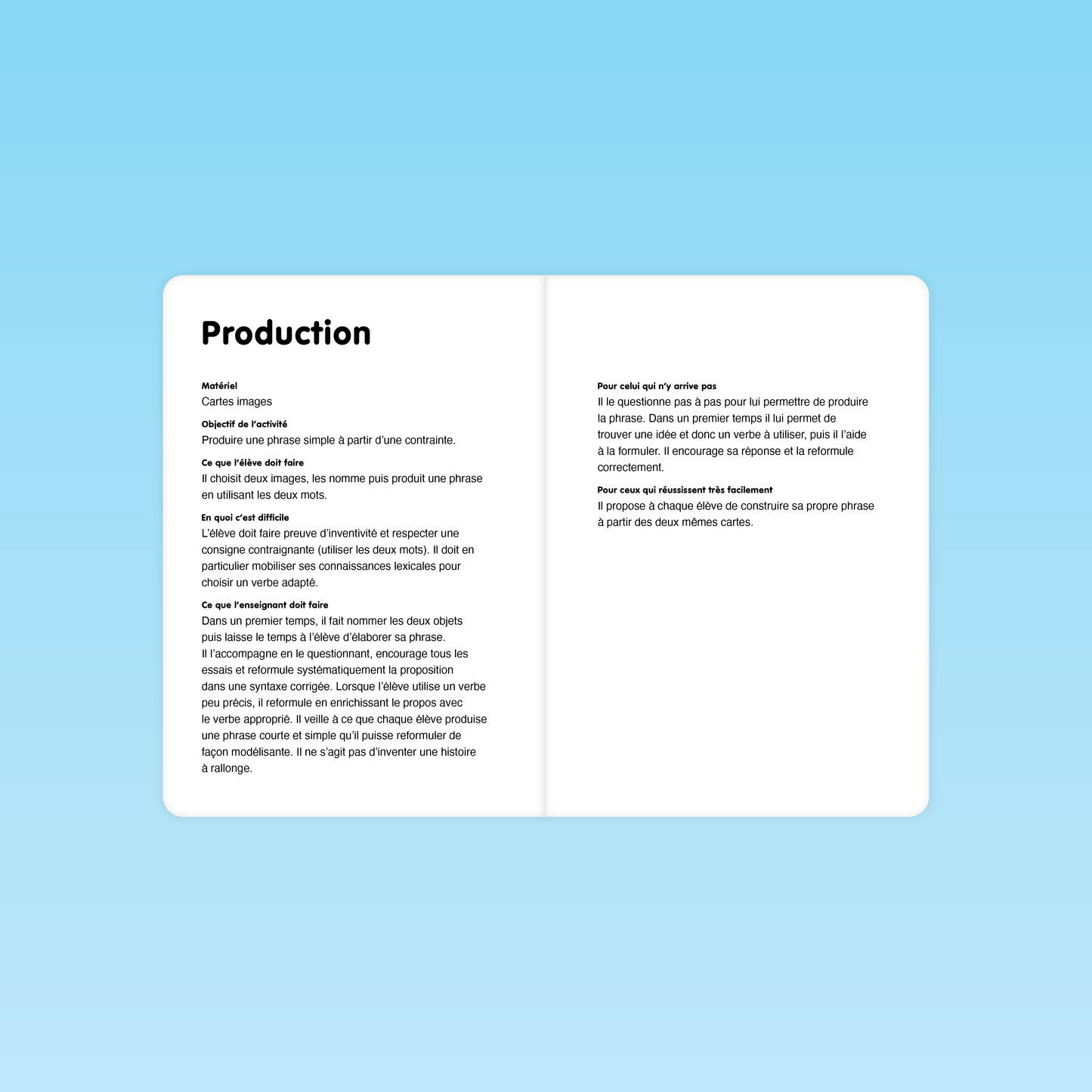 Consignes pour produire une phrase avec deux mots imposés dans une activité de manipulation de mots en MS