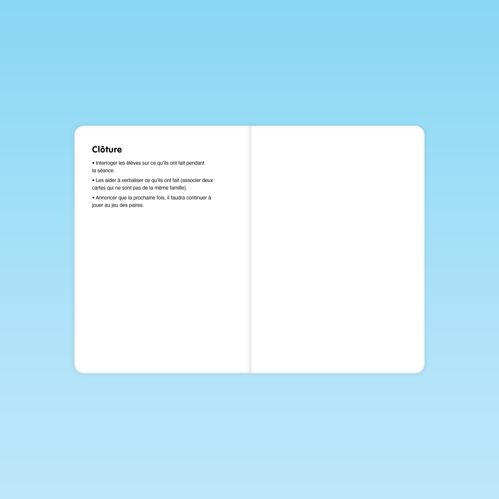 Page de clôture de séance avec verbalisation des apprentissages en MS
