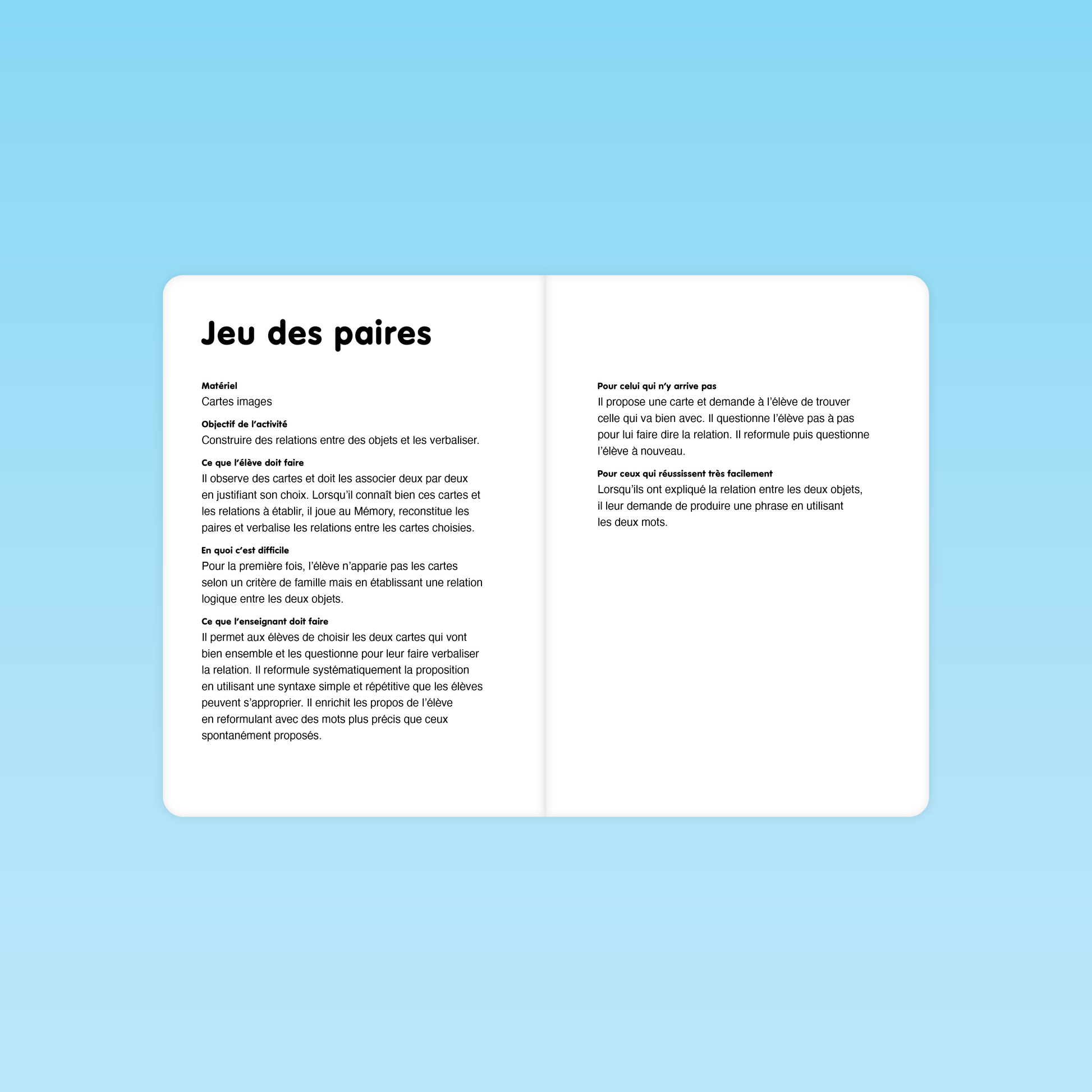 Règles du jeu des paires pour associer deux objets en maternelle MS