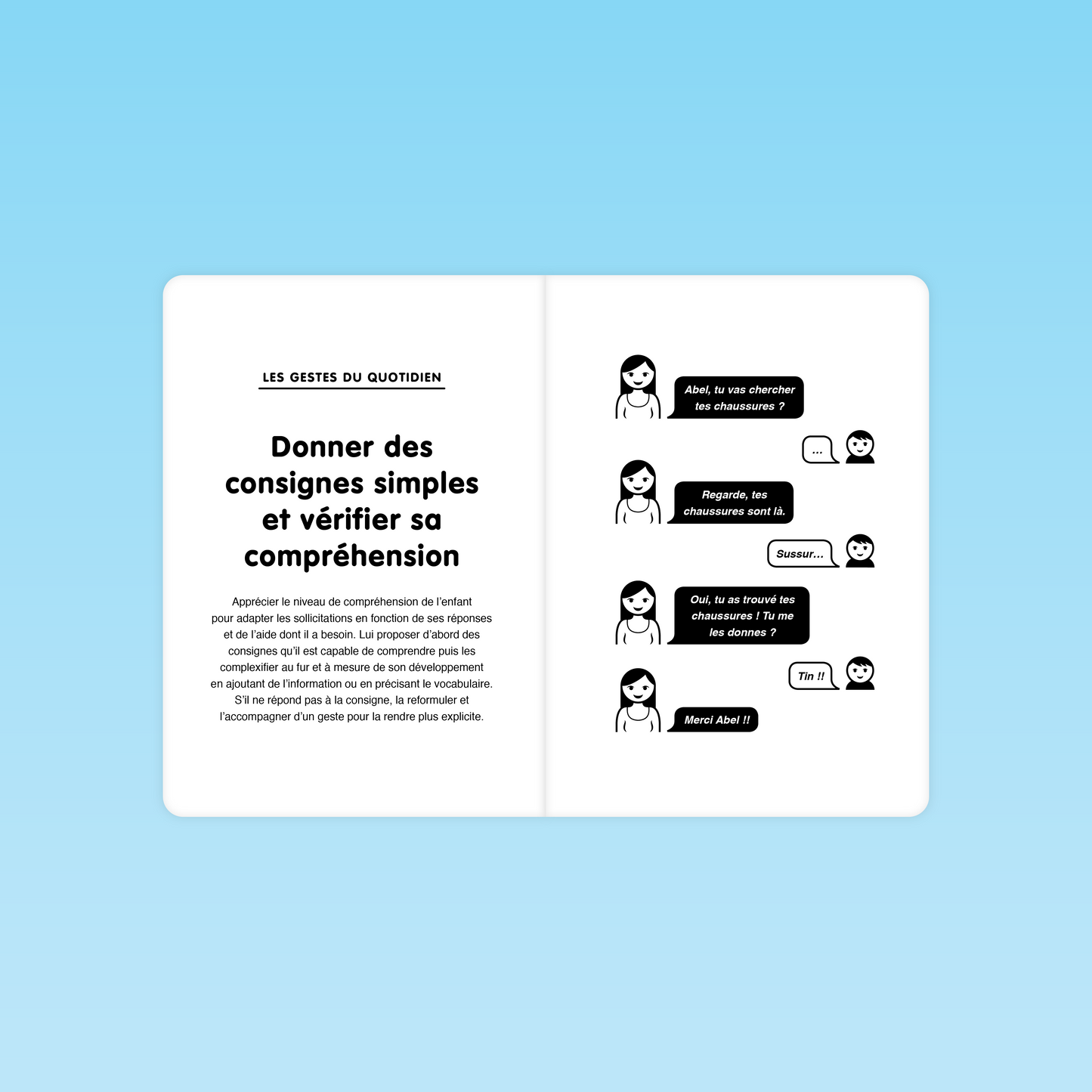 Mémo Parler Bambin sur l’importance de donner des consignes simples et de vérifier la compréhension chez l’enfant en crèche