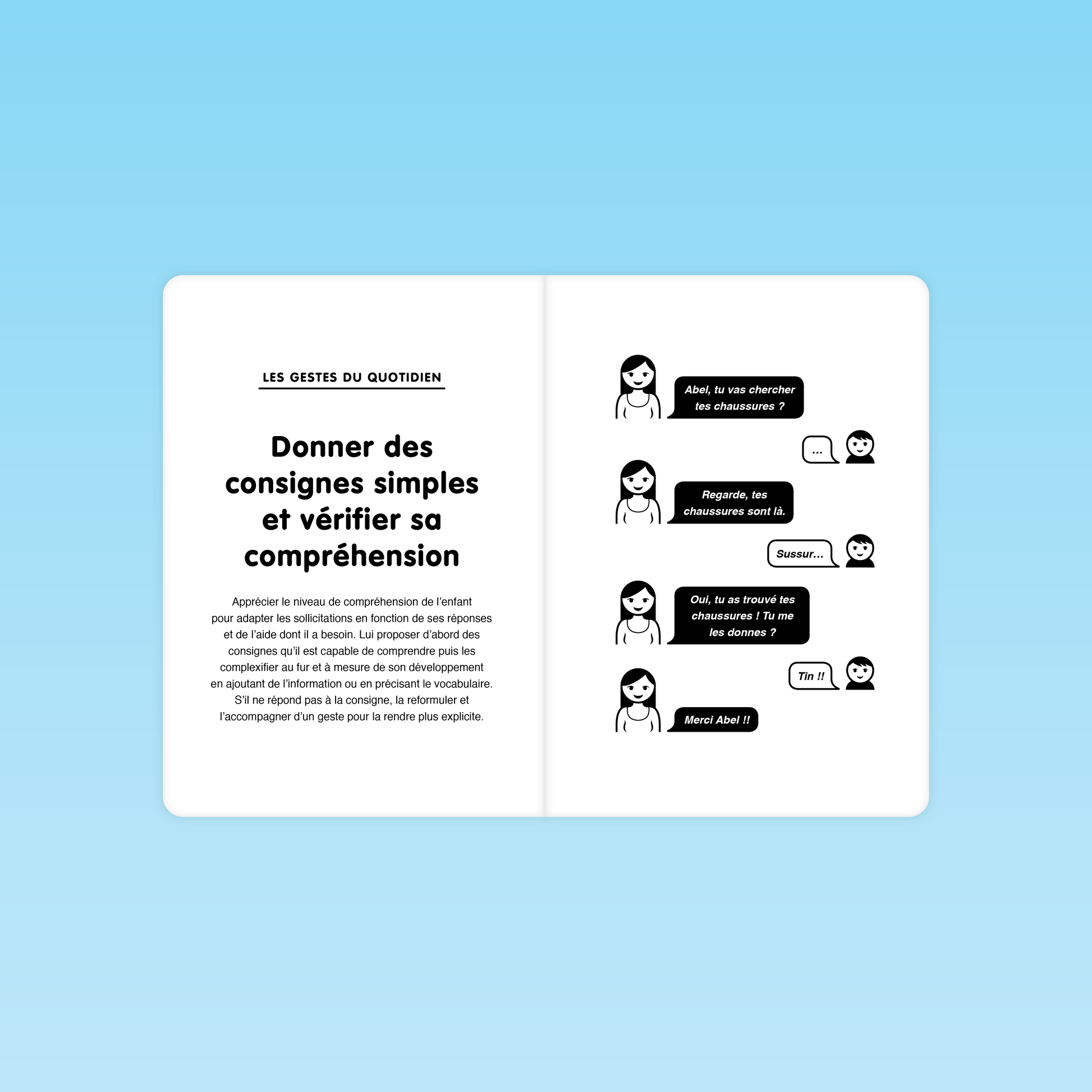 Mémo Parler Bambin sur l’importance de donner des consignes simples et de vérifier la compréhension chez l’enfant en crèche