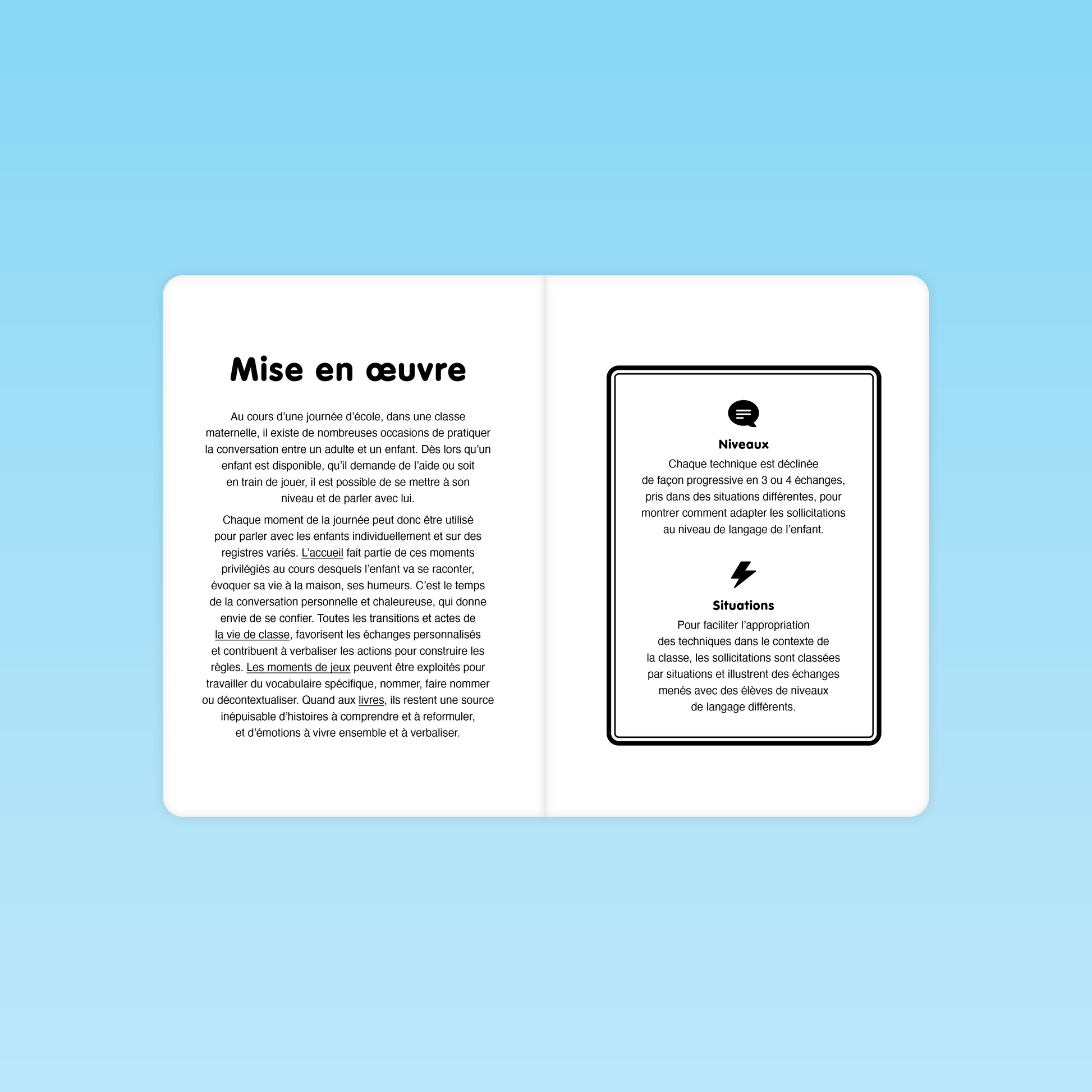 double page sur la mise en œuvre des techniques langagières en classe selon les niveaux et les situations d’échange
