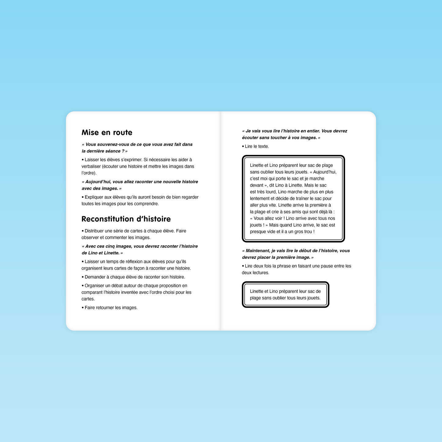 déroulement de la mise en route et lecture de texte avec images pour la compréhension de récit en moyenne section