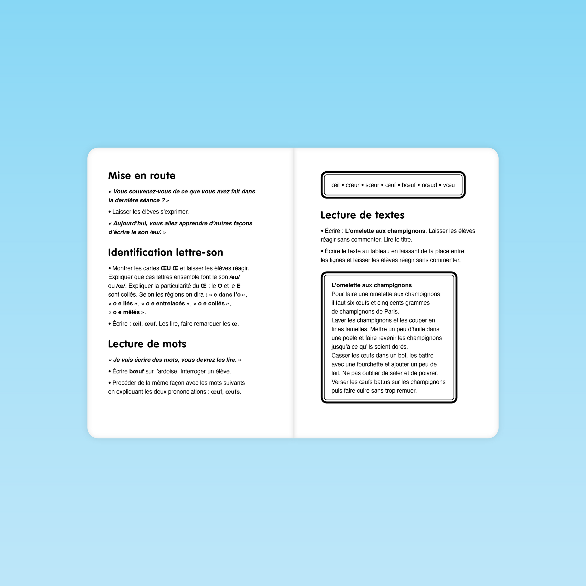 activité de mise en route et lecture de texte sur le graphème CEU en CP et CE1
