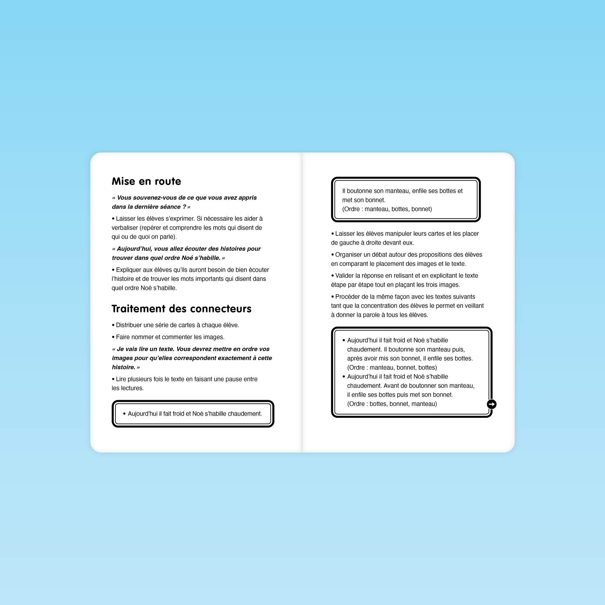 mise en route et déroulement de la séance 6 sur les connecteurs lexicaux du guide M3 éditions Cigale