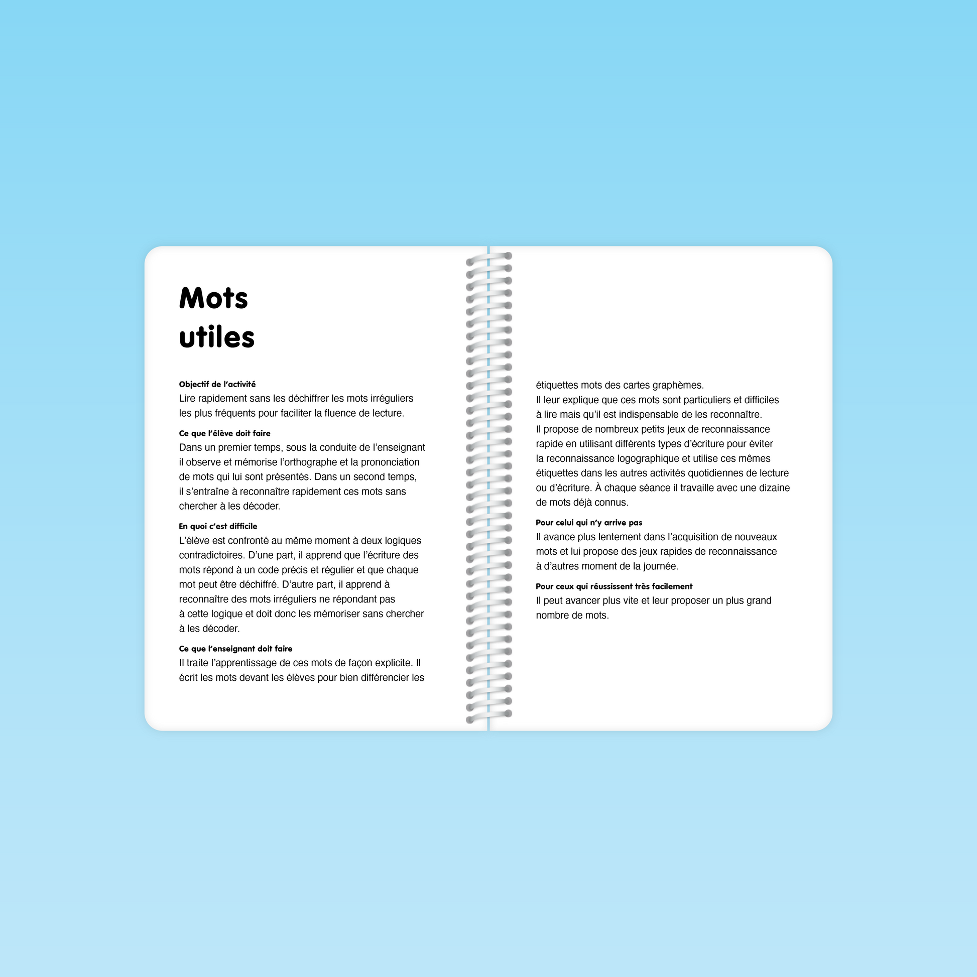 page activité mots utiles pour améliorer la fluence en lecture CP