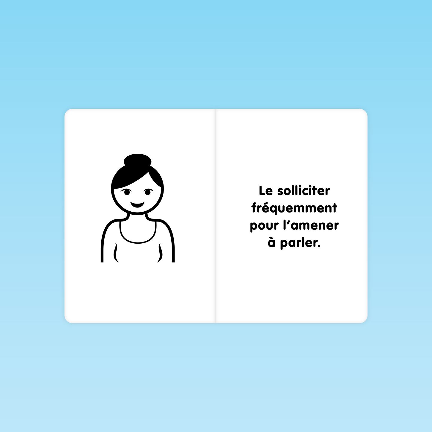 Illustration du livret Parler Bambin montrant l’importance de solliciter fréquemment l’enfant pour favoriser son expression orale