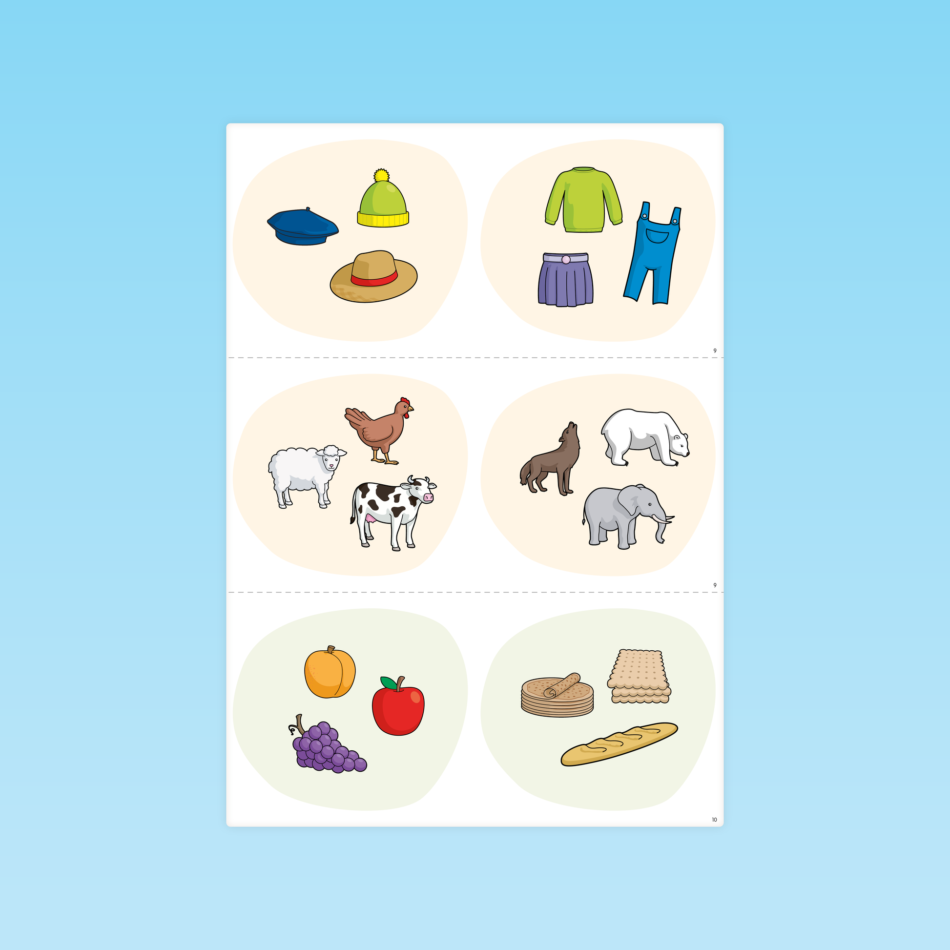 planche de bandes d’objets par sous-catégorie pour support langage et vocabulaire GS