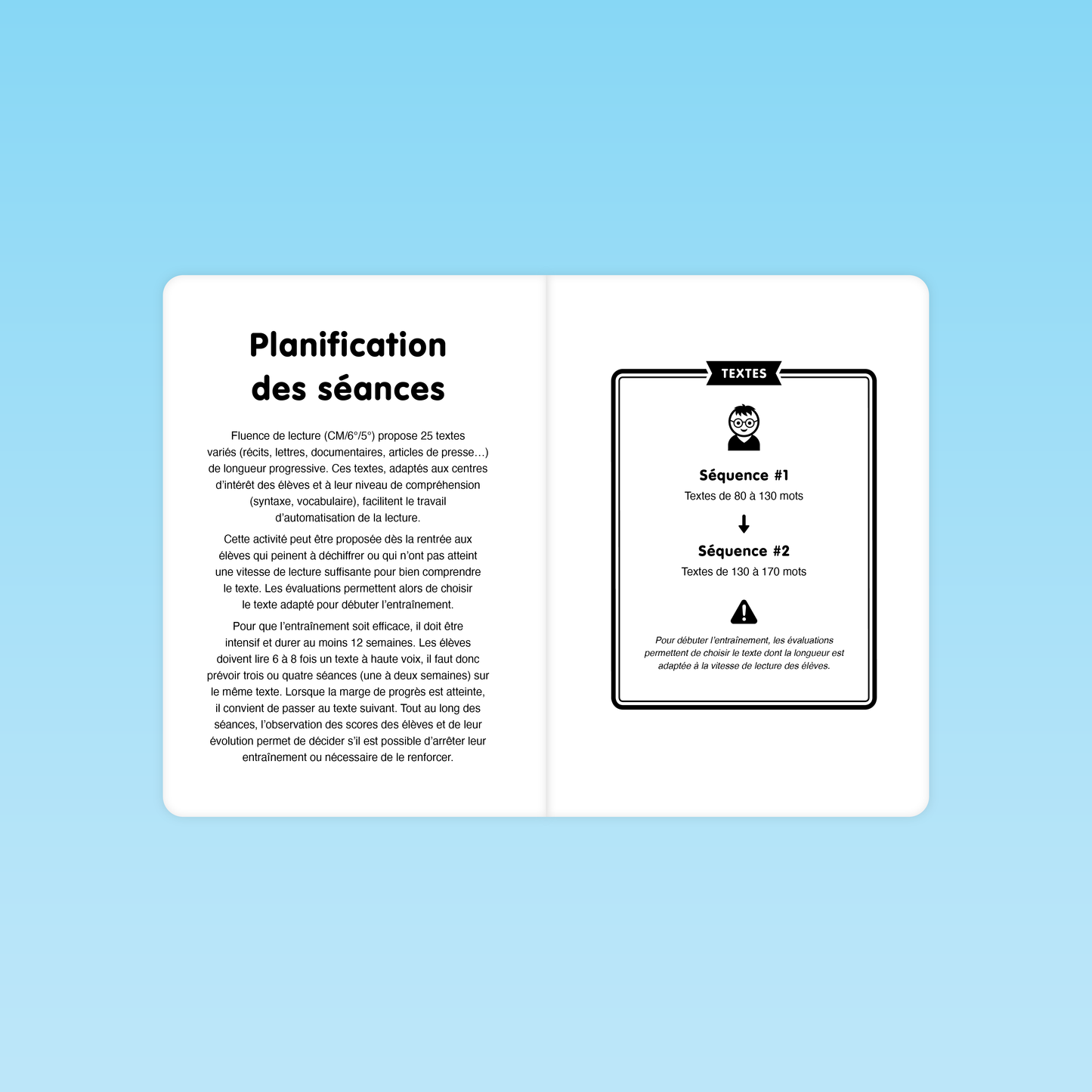 planification des séances de fluence CM 6e 5e avec progression entre textes de 80 à 130 mots et 130 à 170 mots