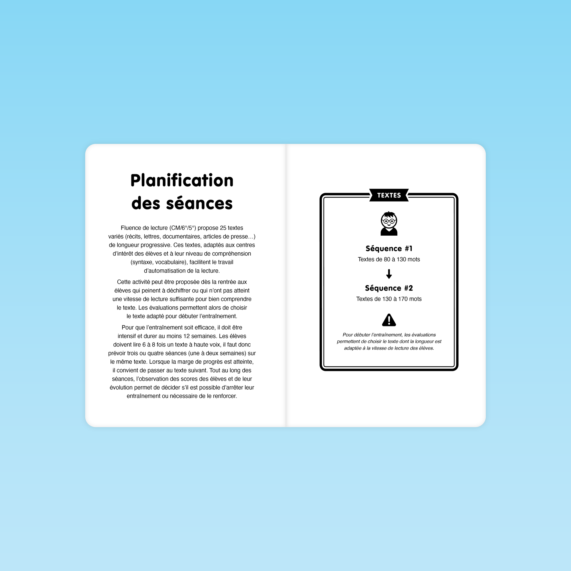 planification des séances de fluence CM 6e 5e avec progression entre textes de 80 à 130 mots et 130 à 170 mots