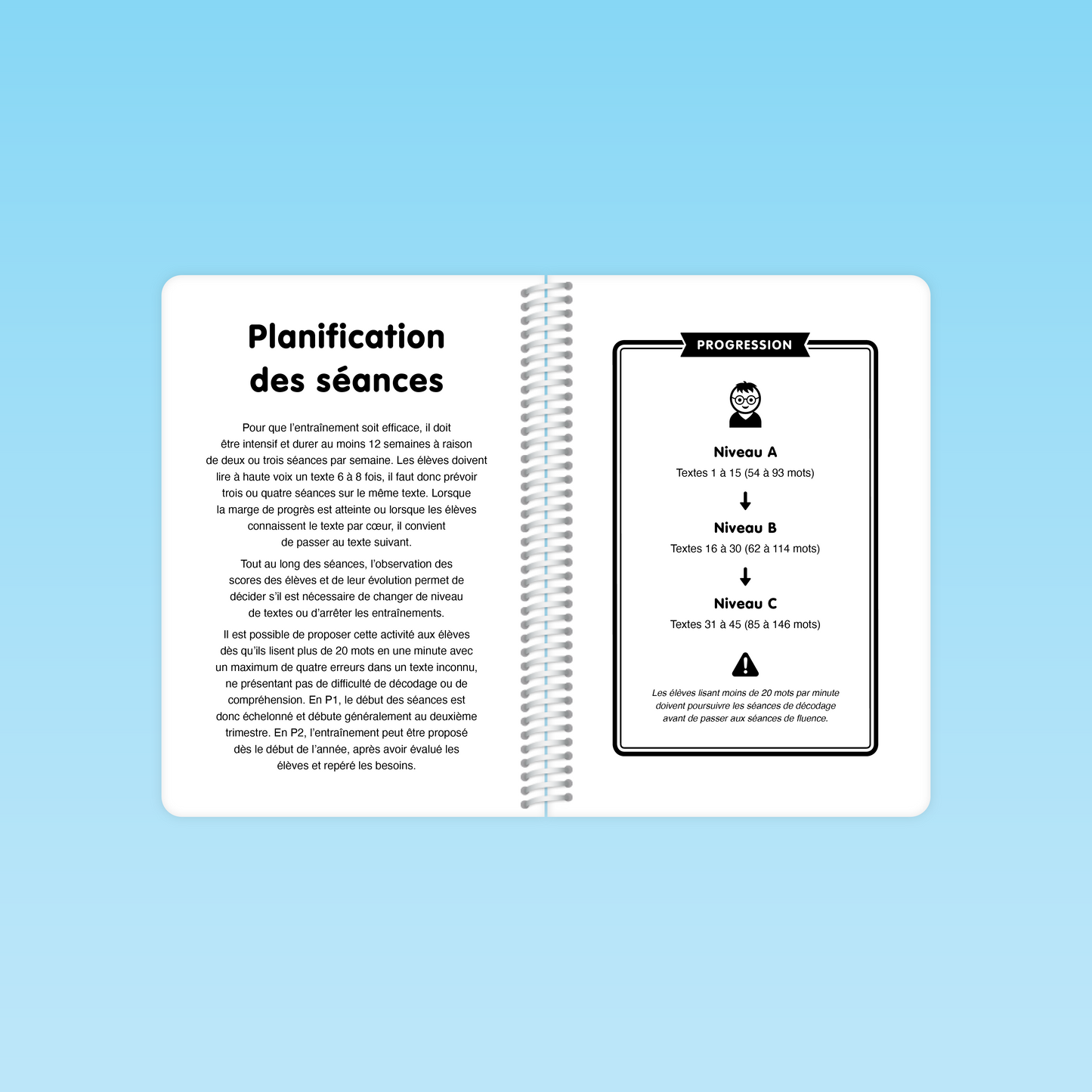Exemple de planification des séances avec niveaux de difficulté en fluence de lecture