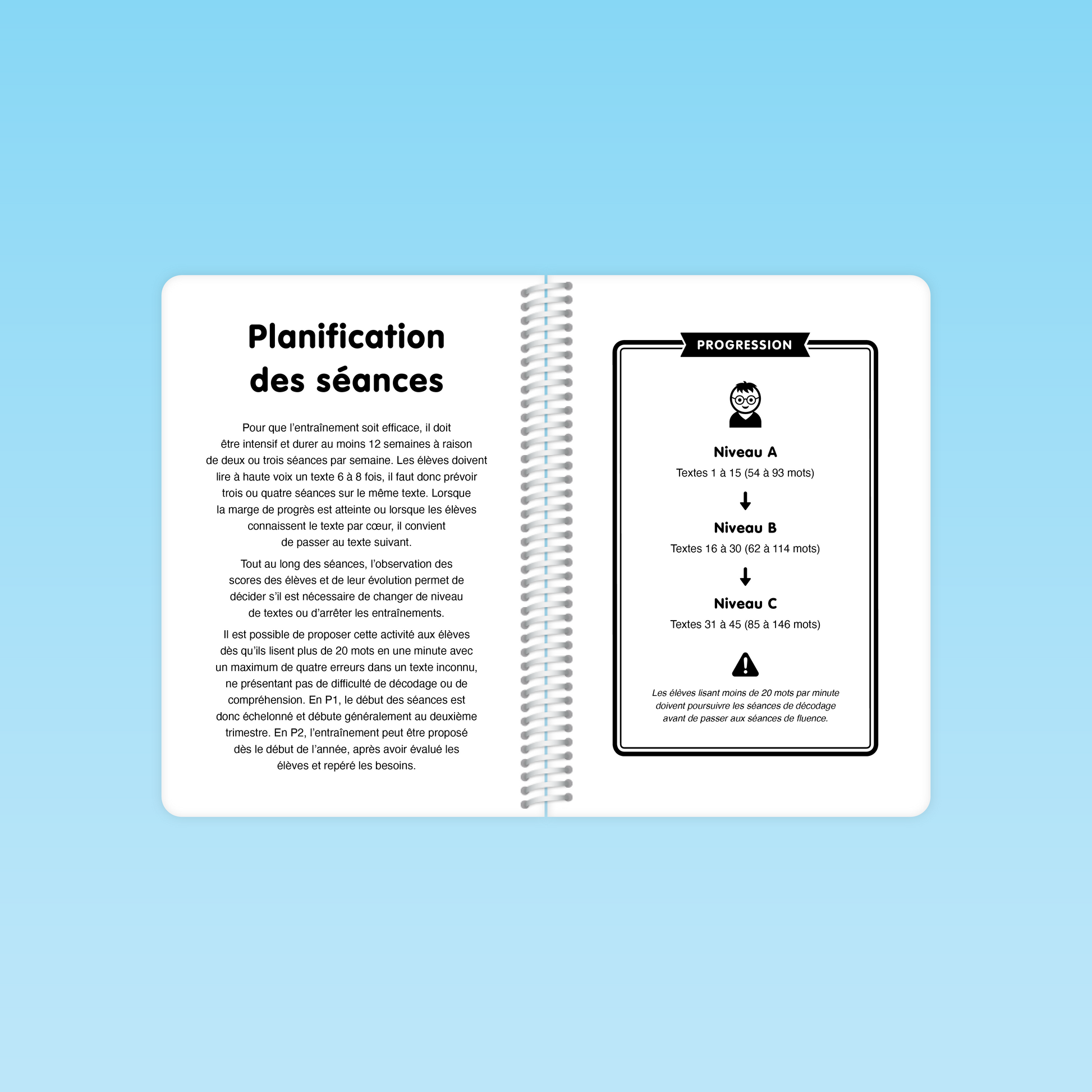 Exemple de planification des séances avec niveaux de difficulté en fluence de lecture