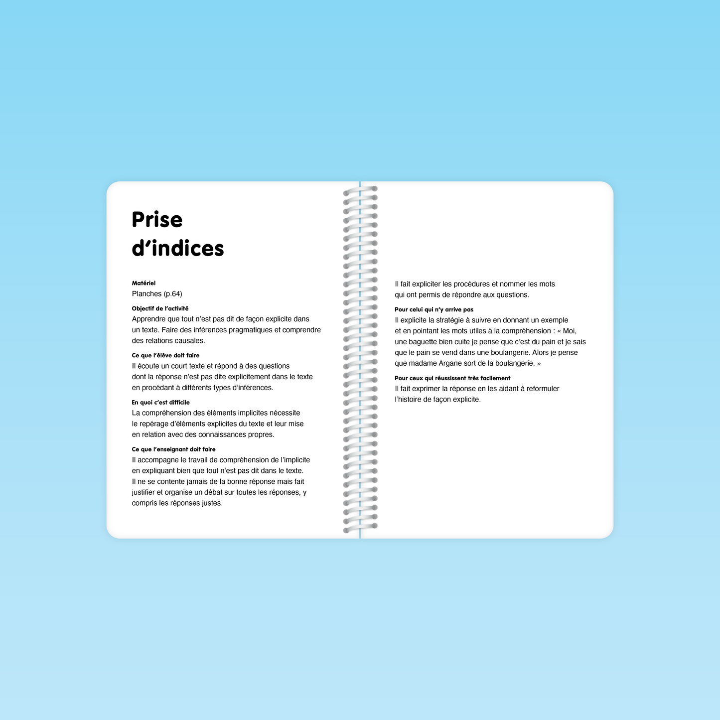 page de prise d’indices et d’inférences pragmatiques du guide Compréhension de la langue P1