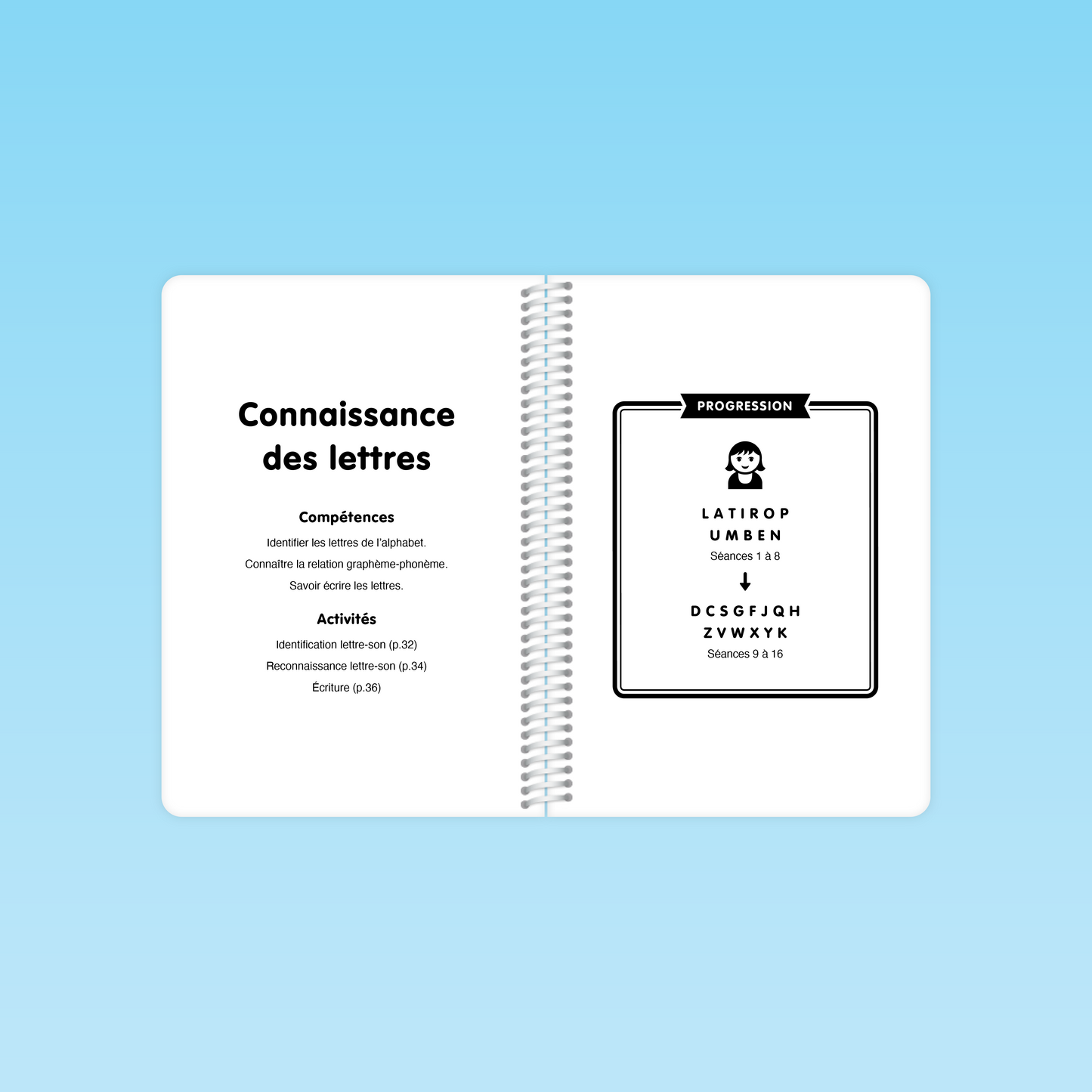 page progression connaissance des lettres alphabet CP séances 1-16