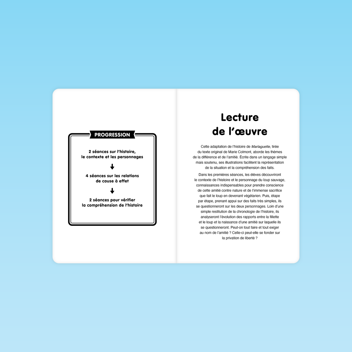 Progression de lecture de l’œuvre Marlaguette et compréhension du texte