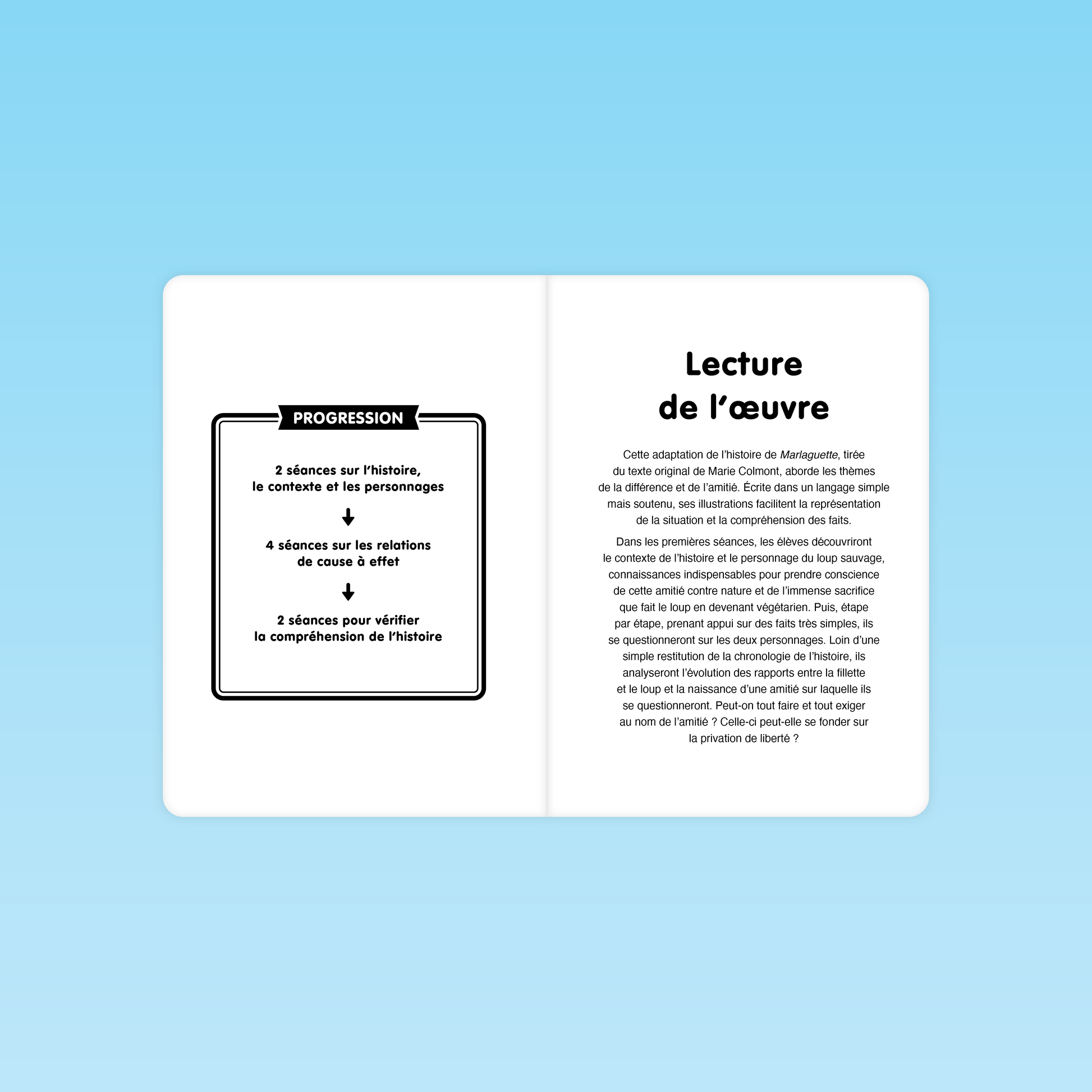 Progression de lecture de l’œuvre Marlaguette et compréhension du texte