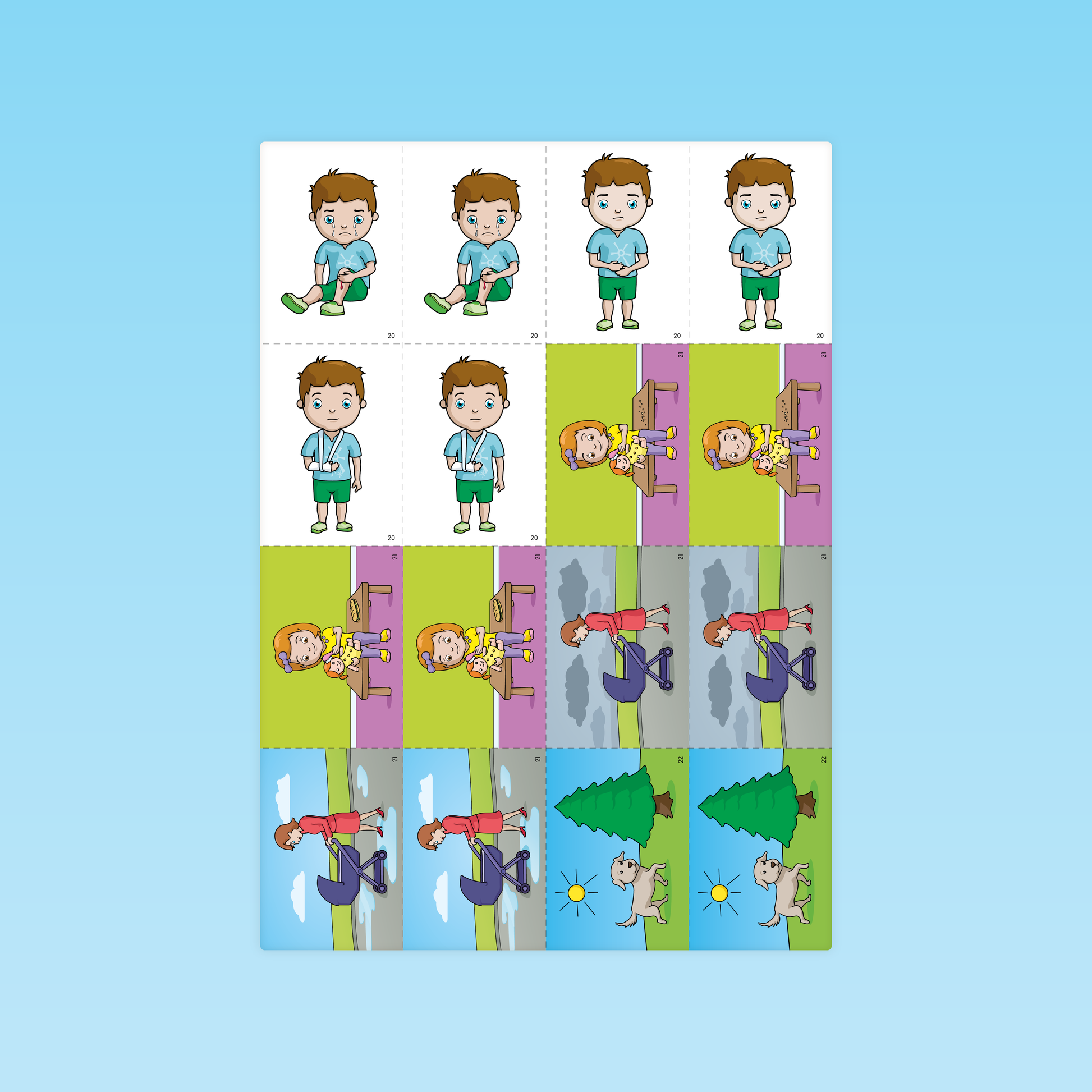 planche à découper raisonnement logique MS avec cartes d’enfants, objets et scènes variées pour activité de choix du modèle