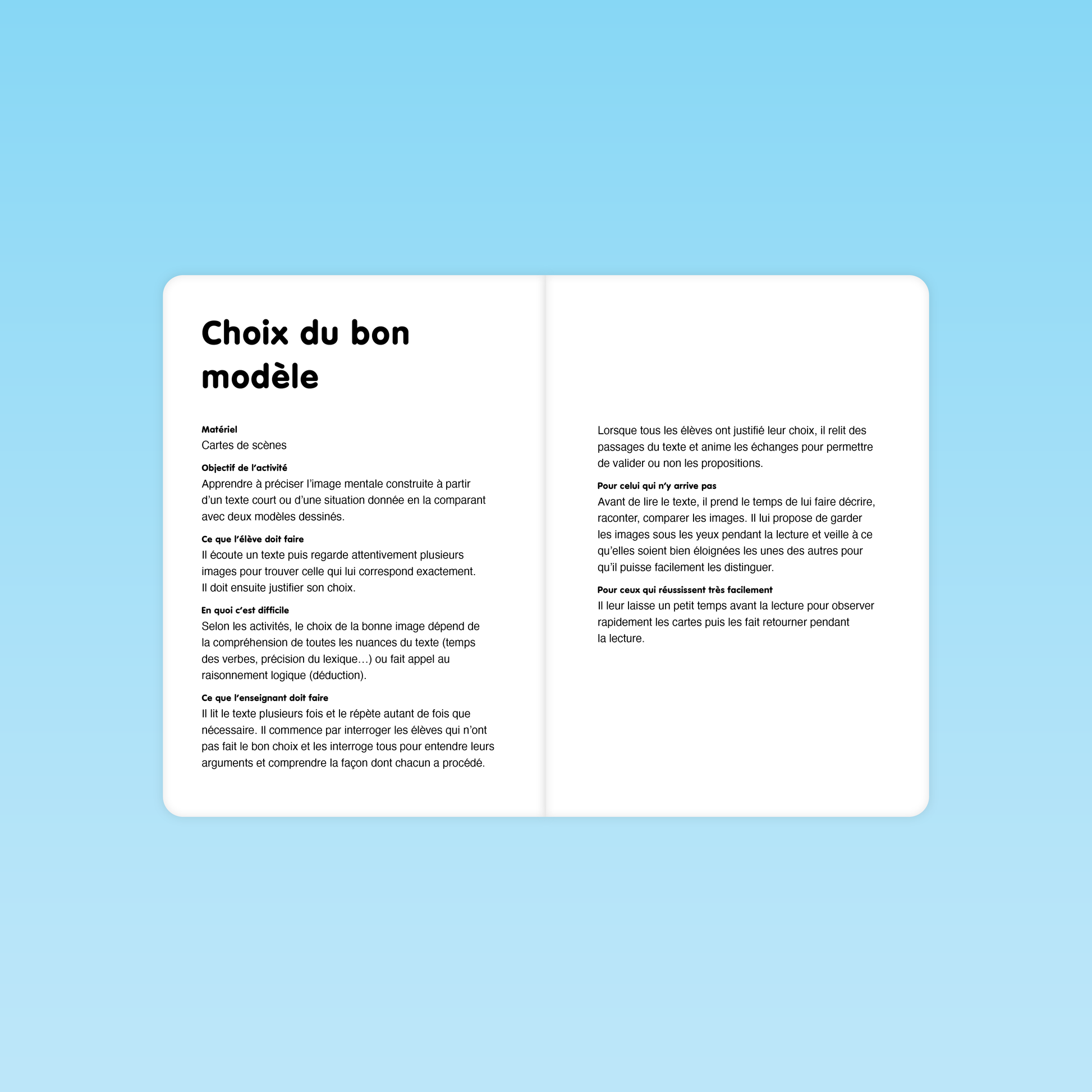 double page activité choix du bon modèle raisonnement logique MS cartes de scènes consignes objectifs et guidance enseignant