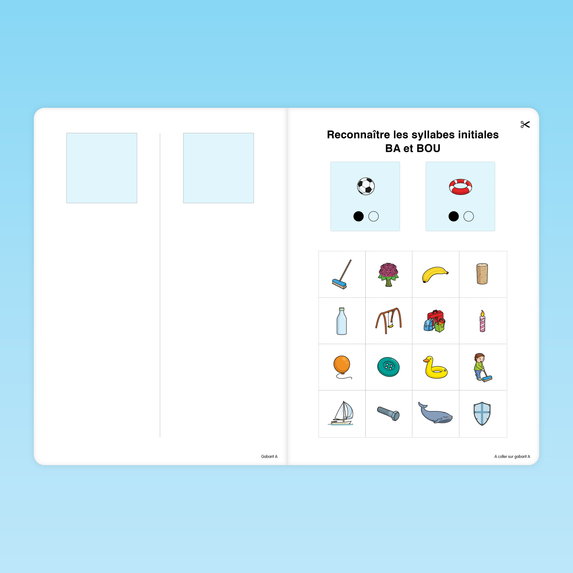 fiche GS pour reconnaître les syllabes initiales BA et BOU avec des images à trier