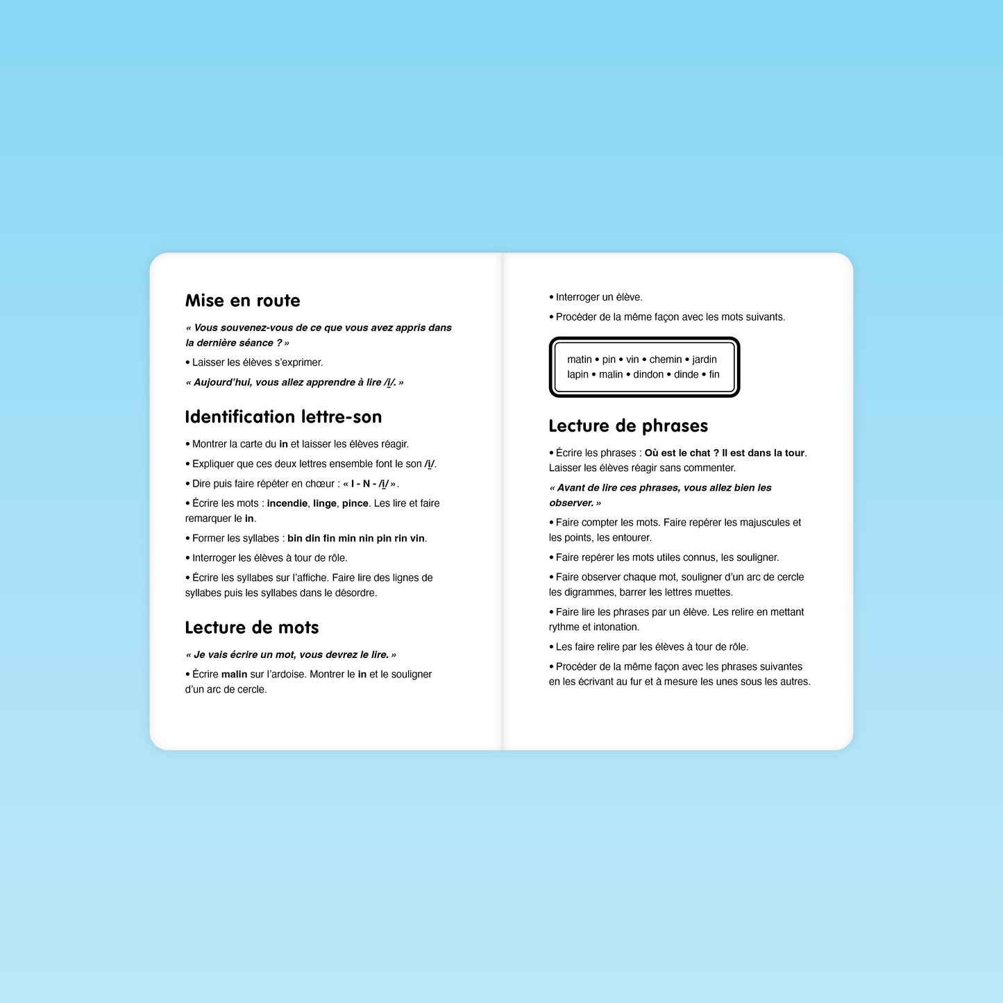 fiche lecture phrases et syllabes digramme in avec exercices et mots illustratifs pour cp