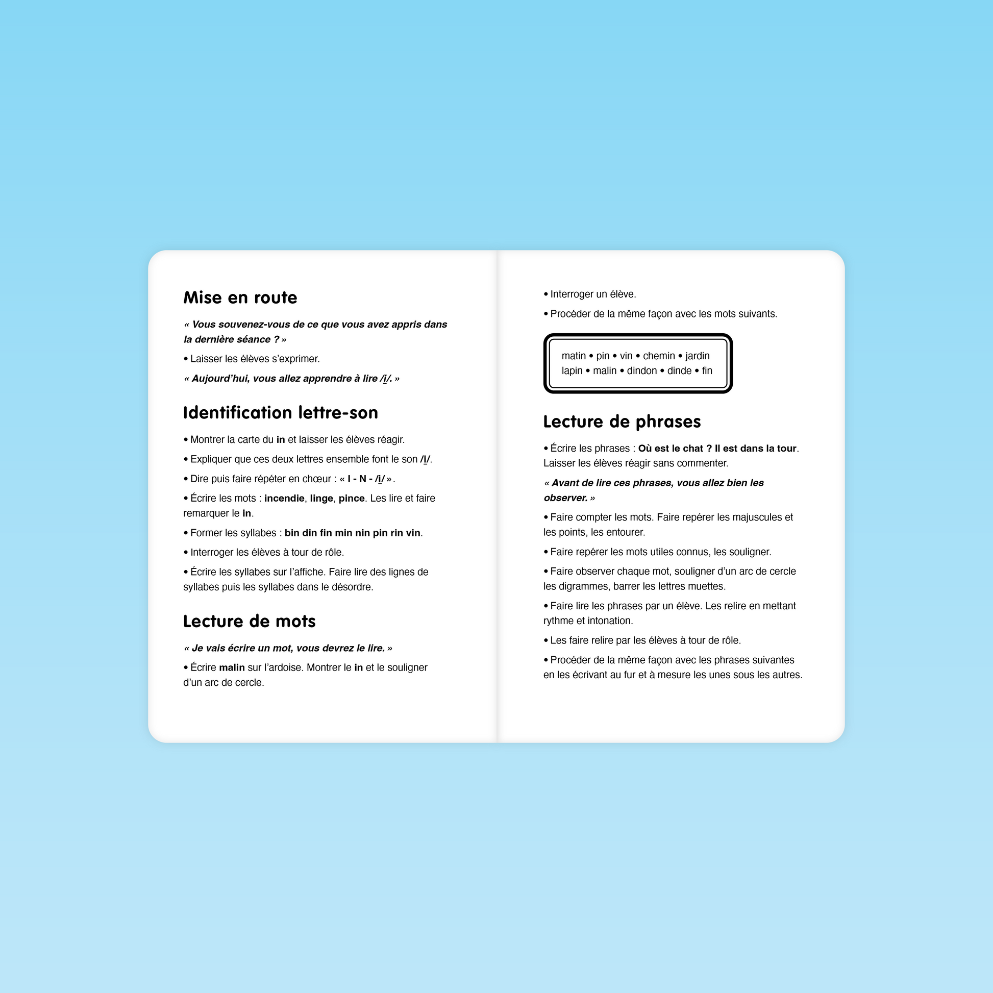 fiche lecture phrases et syllabes digramme in avec exercices et mots illustratifs pour cp