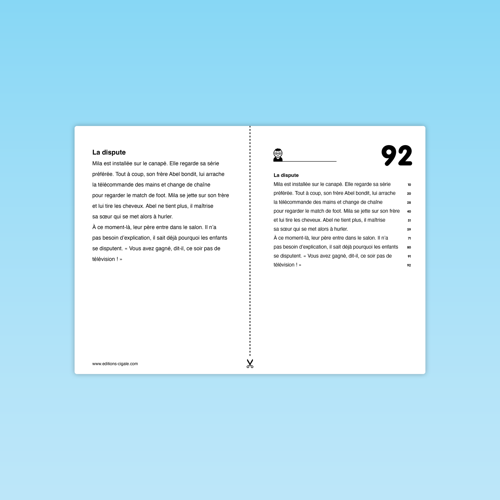 Versions différenciées du texte La dispute – syllabes colorées et texte standard