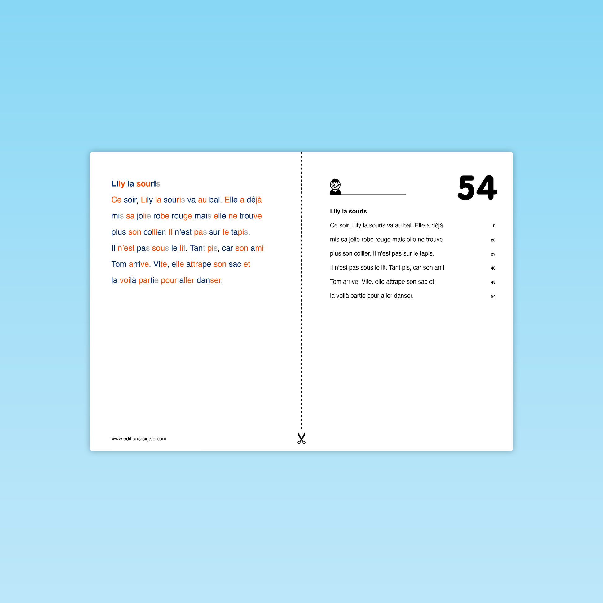 Texte de fluence Lily la souris avec syllabes colorées pour lecture guidée