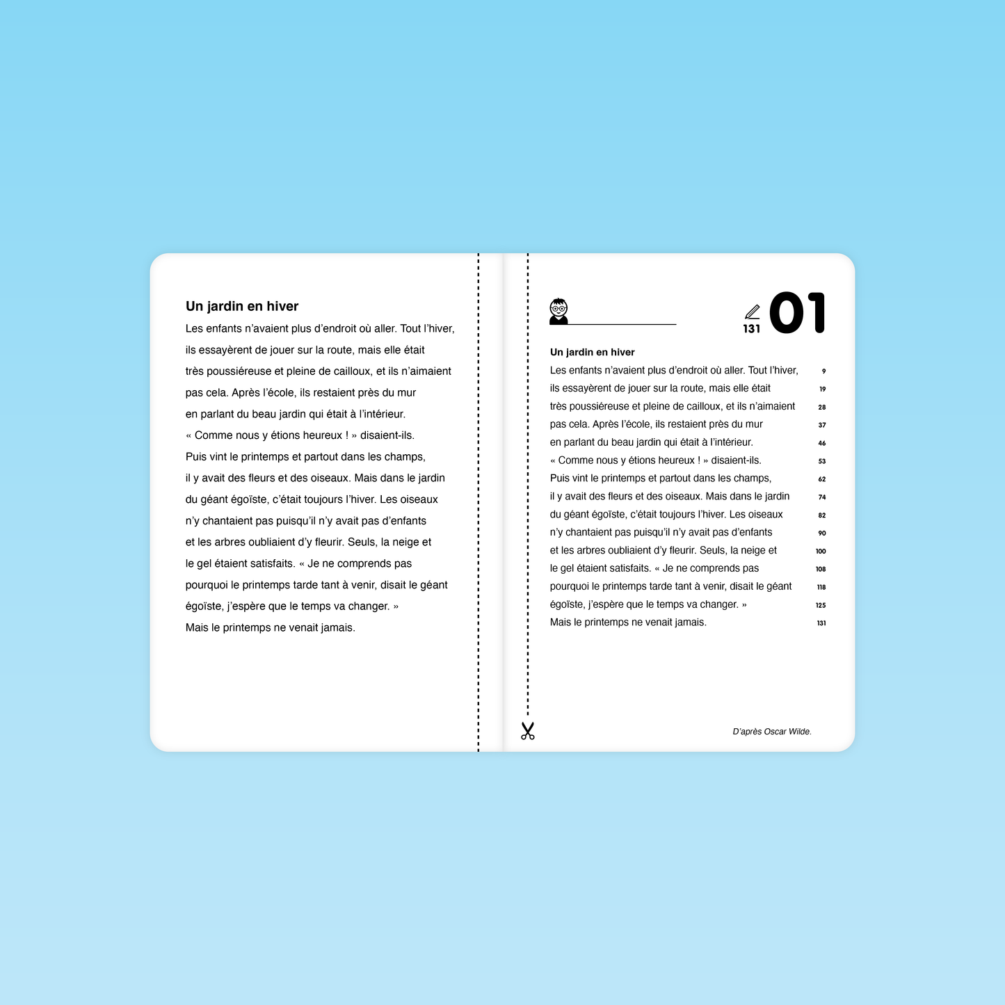 texte Un jardin en hiver pour fluence en CM 6e 5e avec repères de lignes et nombre de mots