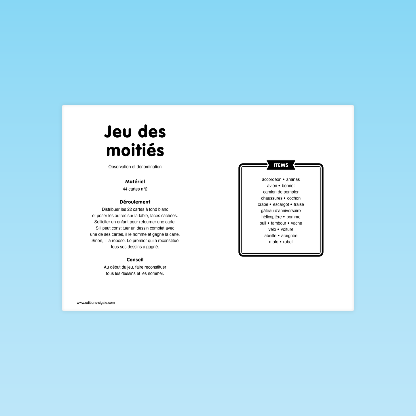 Jeu des moitiés