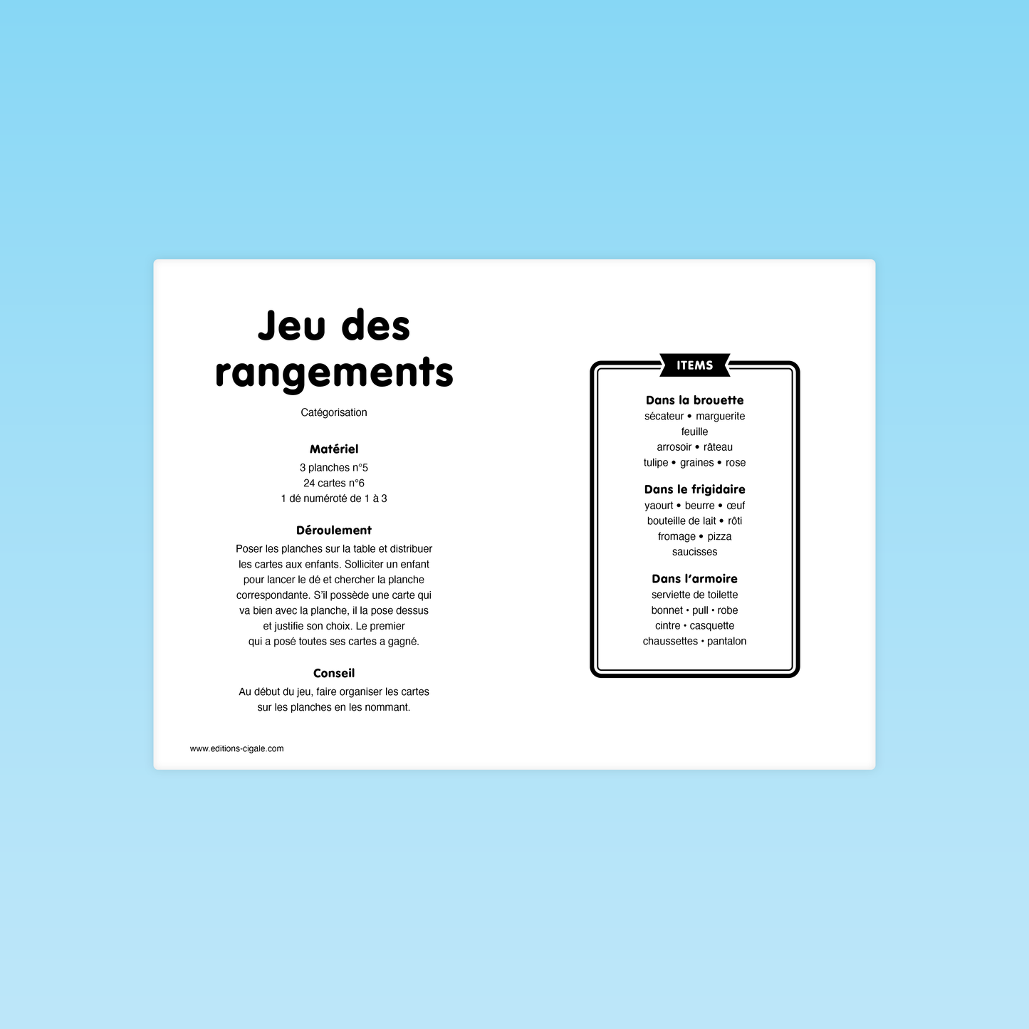 Jeu des rangements